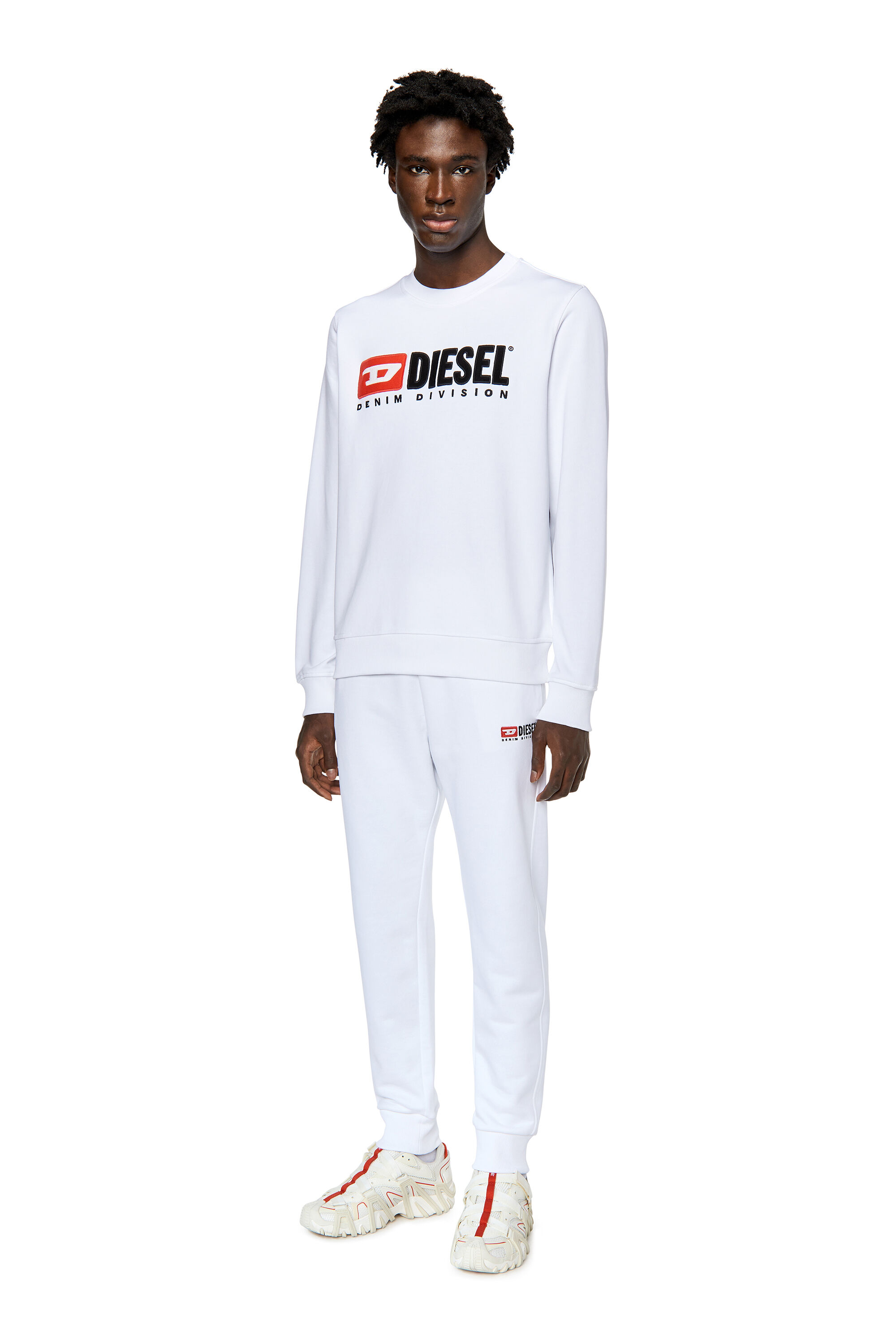 Diesel - S-GINN-DIV, Man's Sweatshirt with logo appliqu&eacute; in White - 1