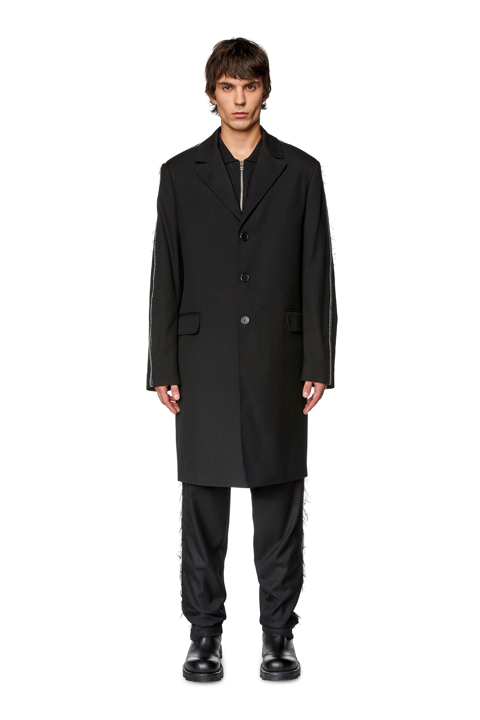 Diesel - W-HIVO, Veste en laine fraiche avec empiècements en denim Homme in Noir - 3