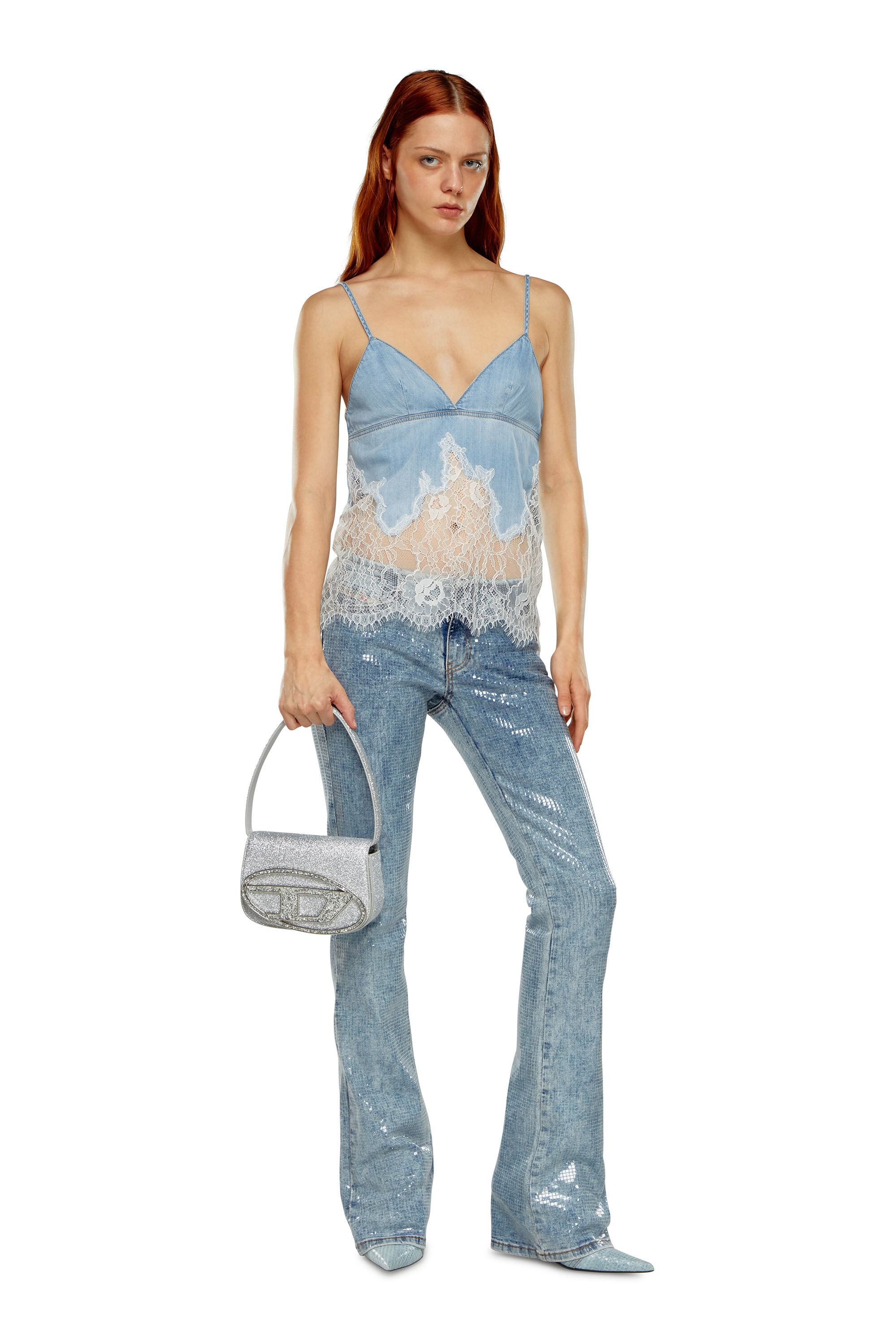 ショルダーバッグ・ポシェット 1DR GLITTER FABRIC SHOULDER Women's 1DR-Iconic shoulder bag in glitter fabric | Silver