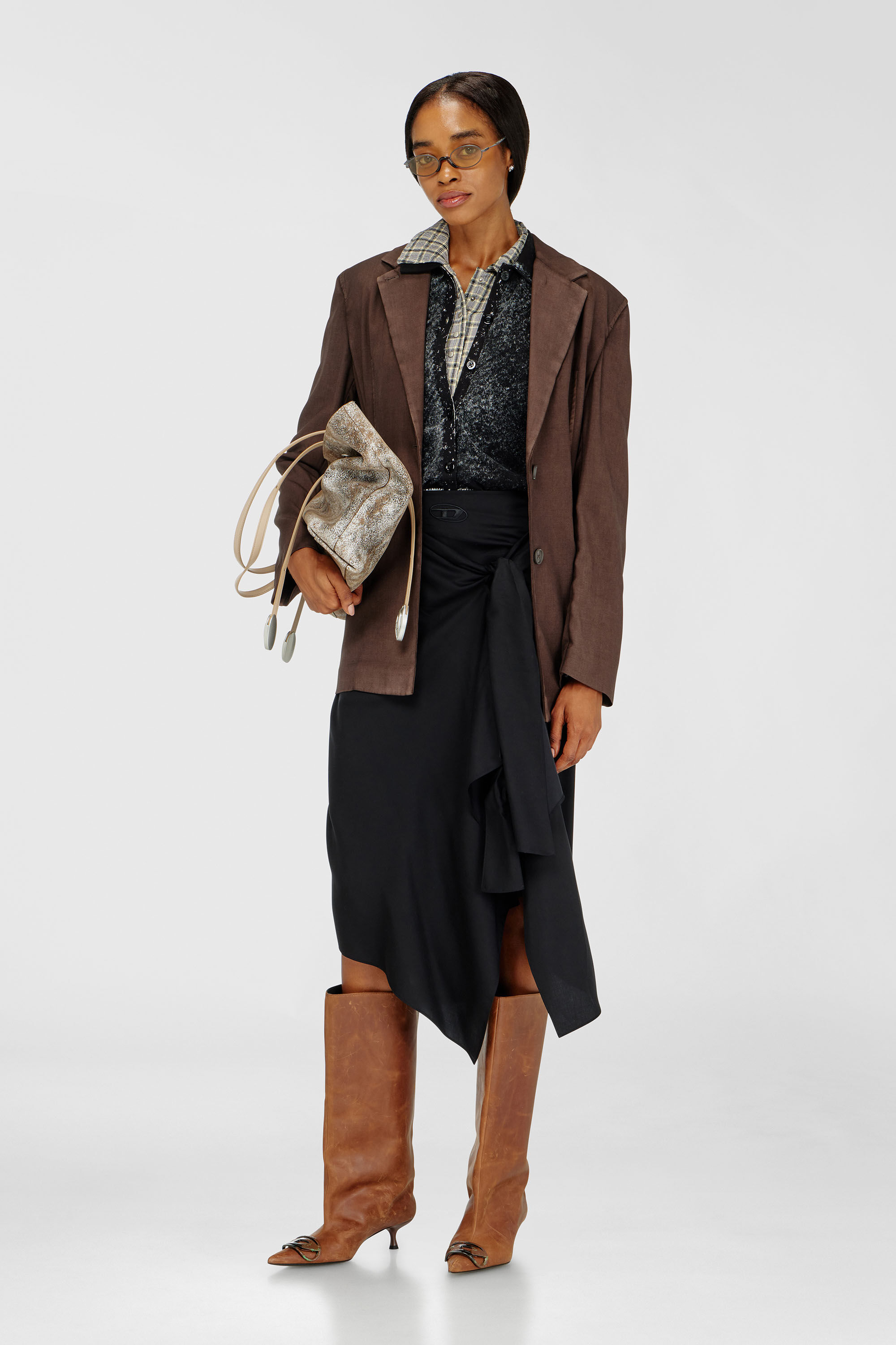 Women's Skirt in fluid cupro with front knot | Black | Diesel