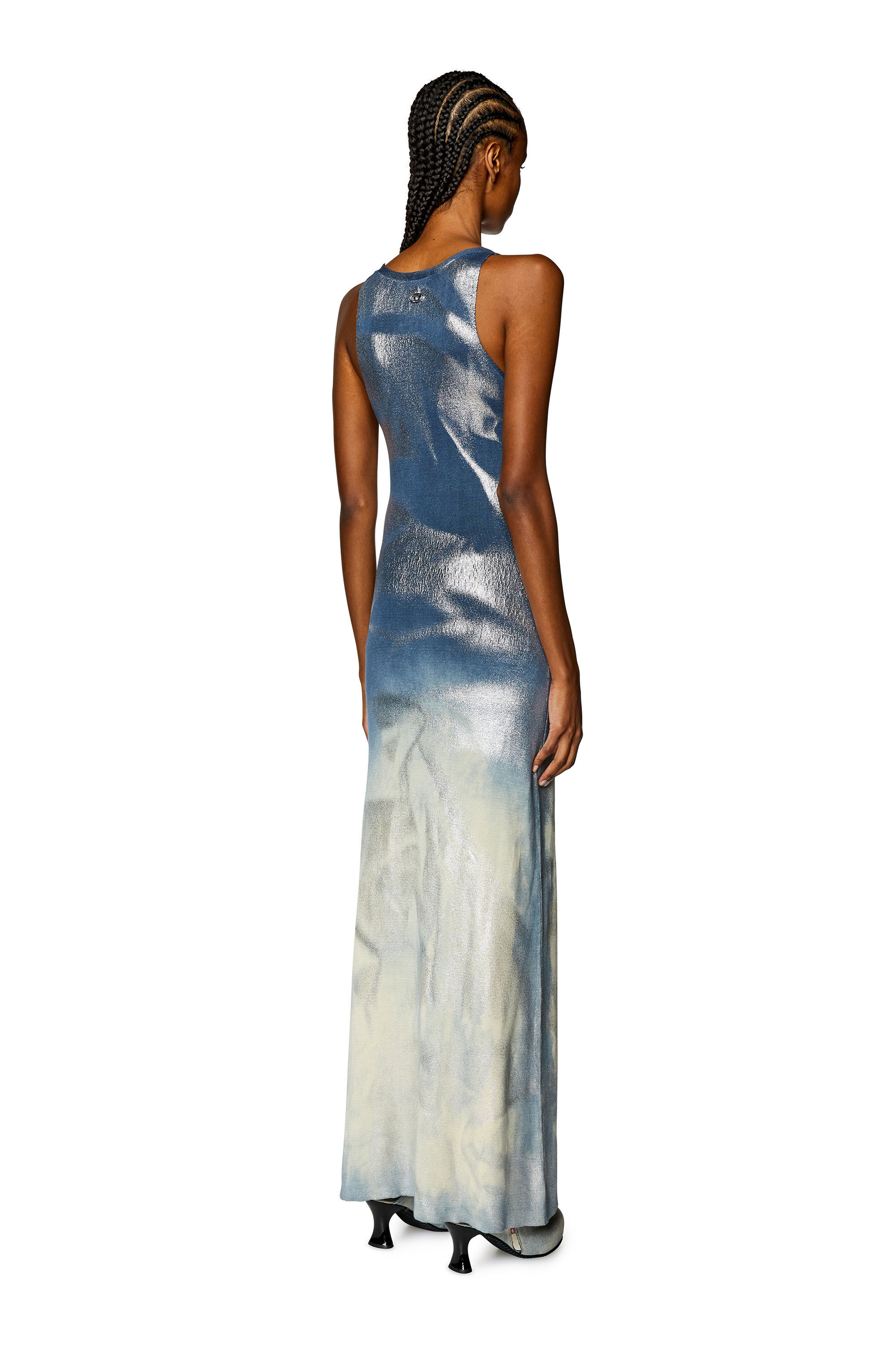 Diesel - M-IDELLE, Female's Long knit dress with metallic effects in Blue - 3