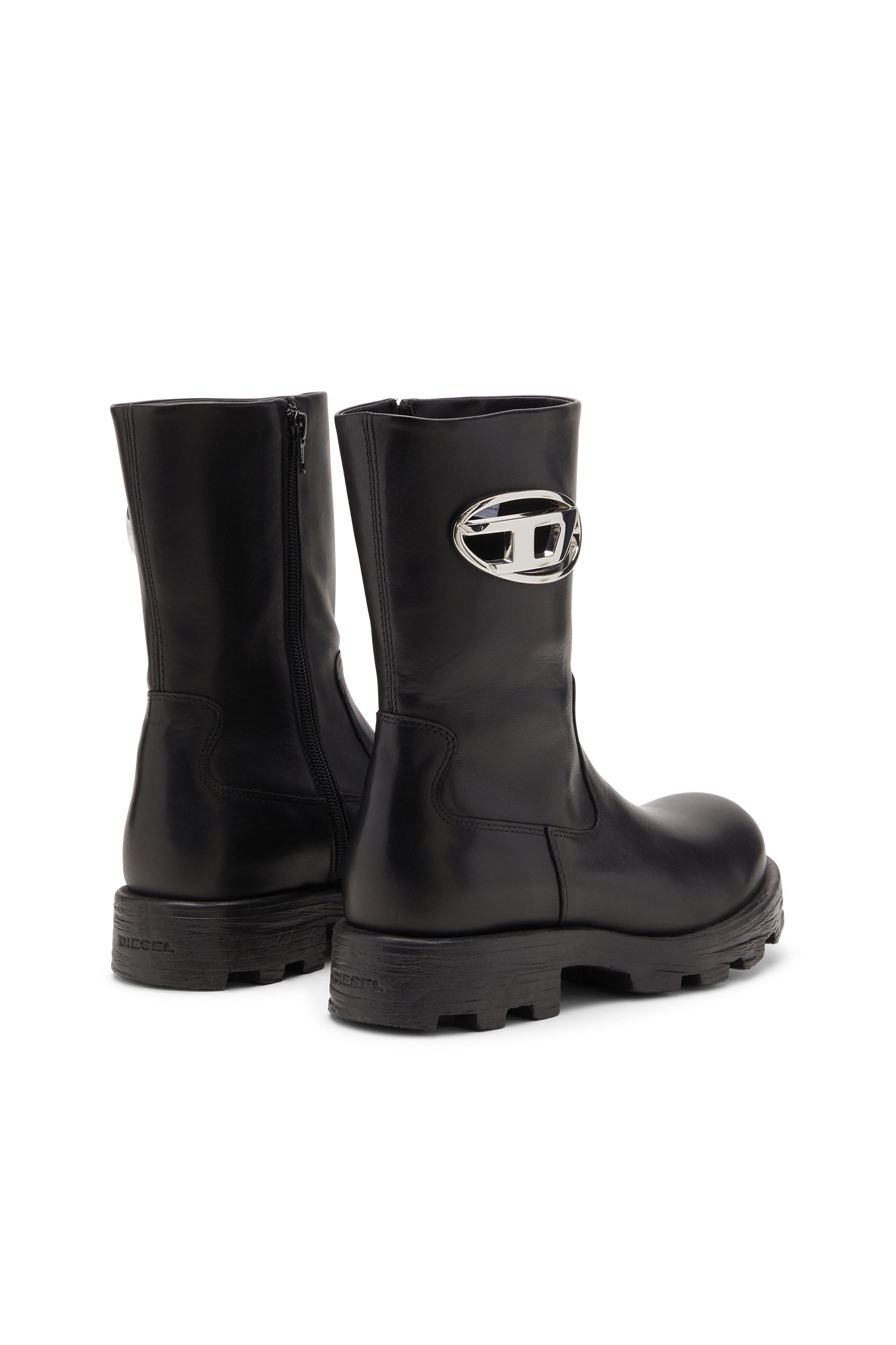 Diesel - D-HAMMER BKR D W, D-Hammer-Bottes de motard en cuir brillant Femme in Noir - 3