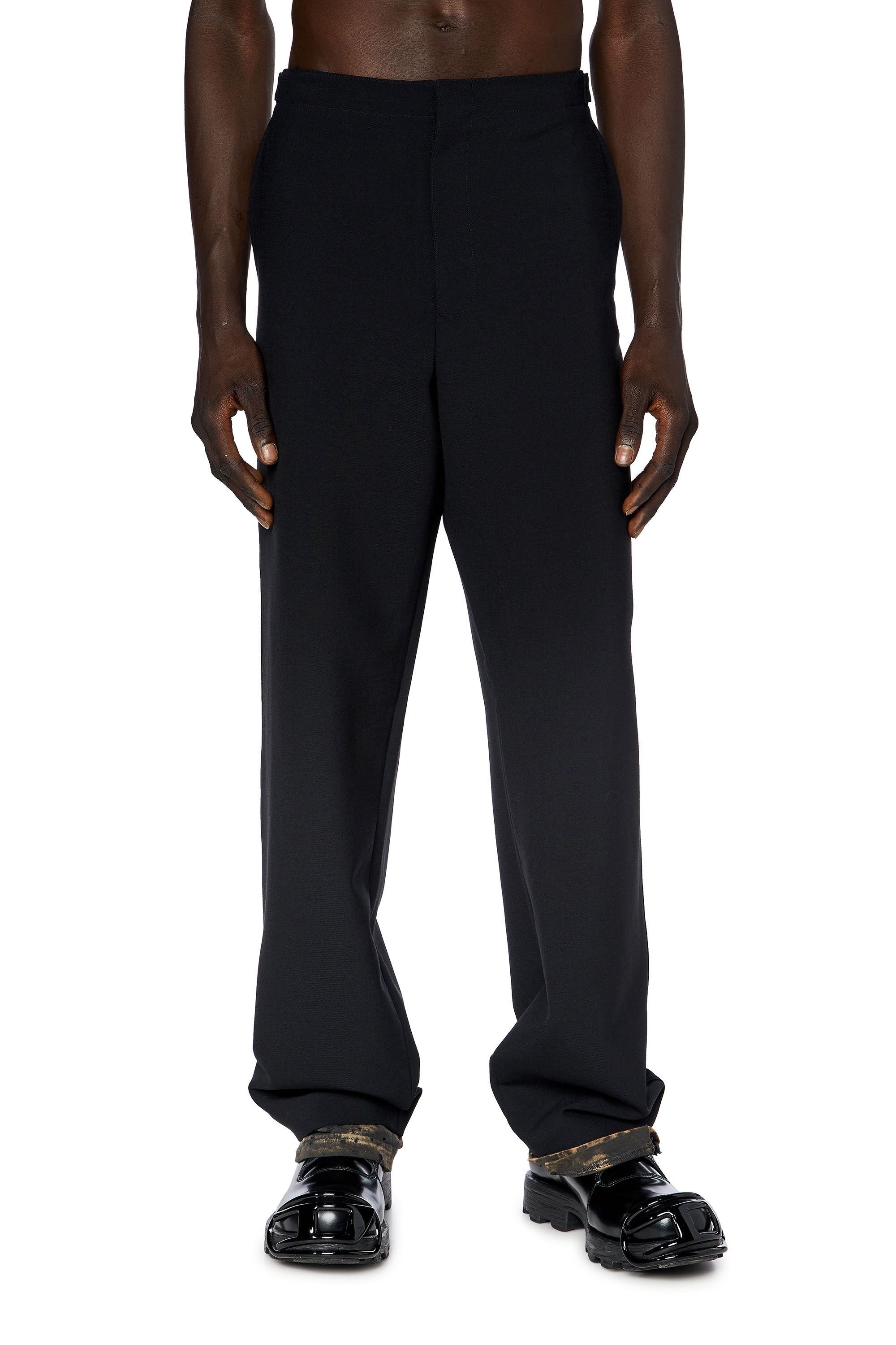 Diesel - P-LEWITT, Male's Wool pants with treated jersey trims in Black - 3
