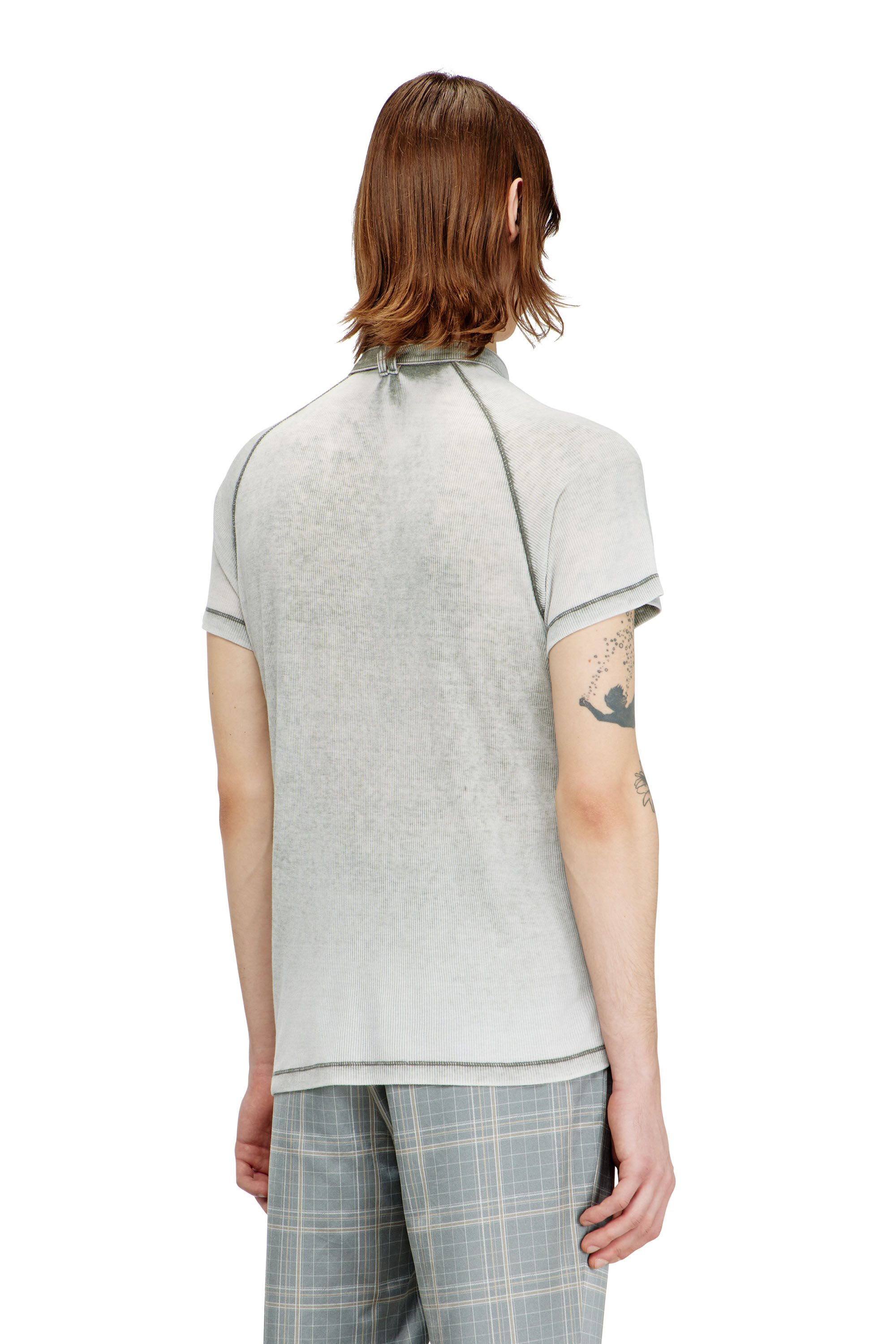 Diesel - T-GARY, Man's Rib-jersey top with biker neck strap in Grey - 5