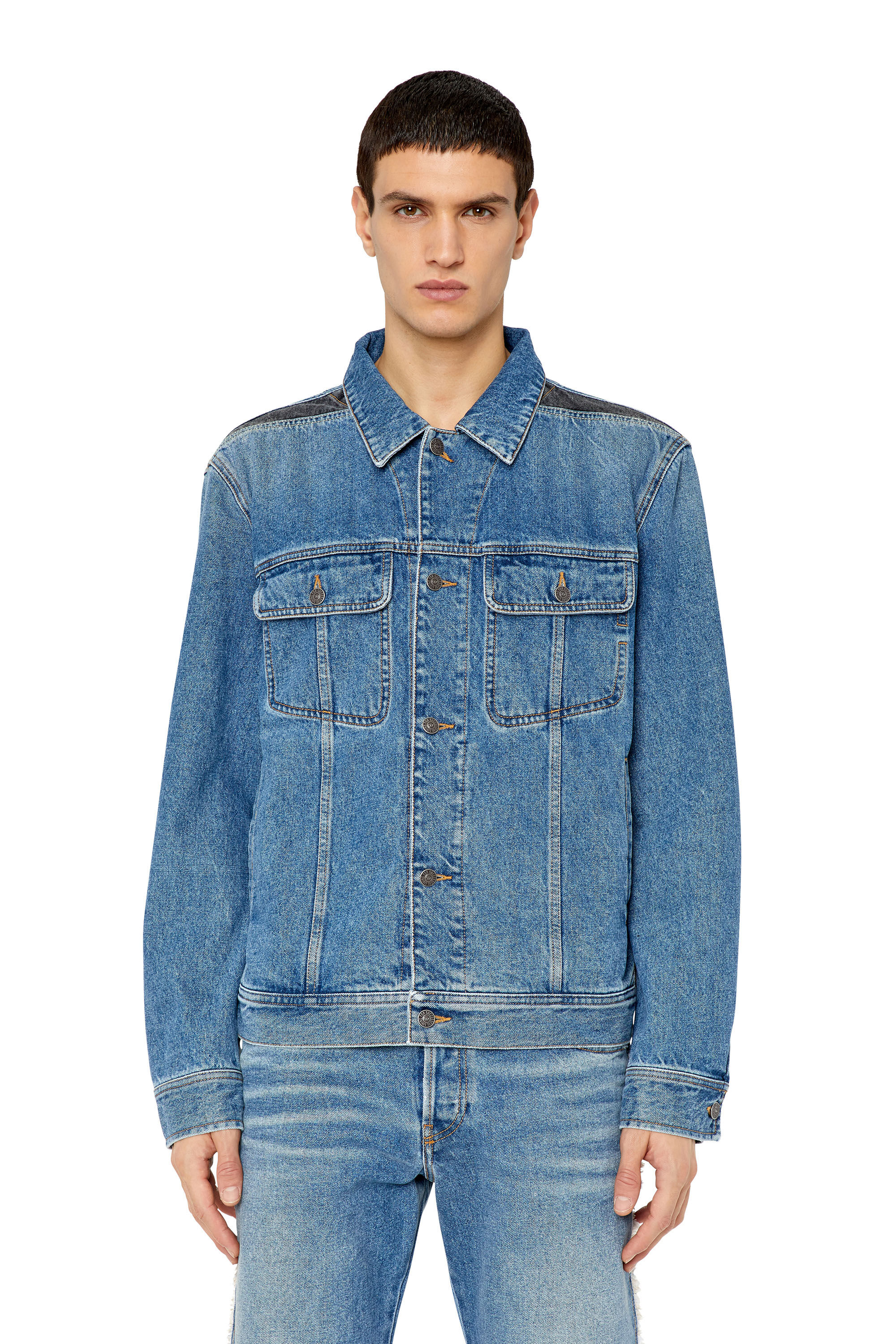 Diesel - D-BARCY-RS, Male's Regular-fit trucker jacket with inserts in Medium Blue - 3
