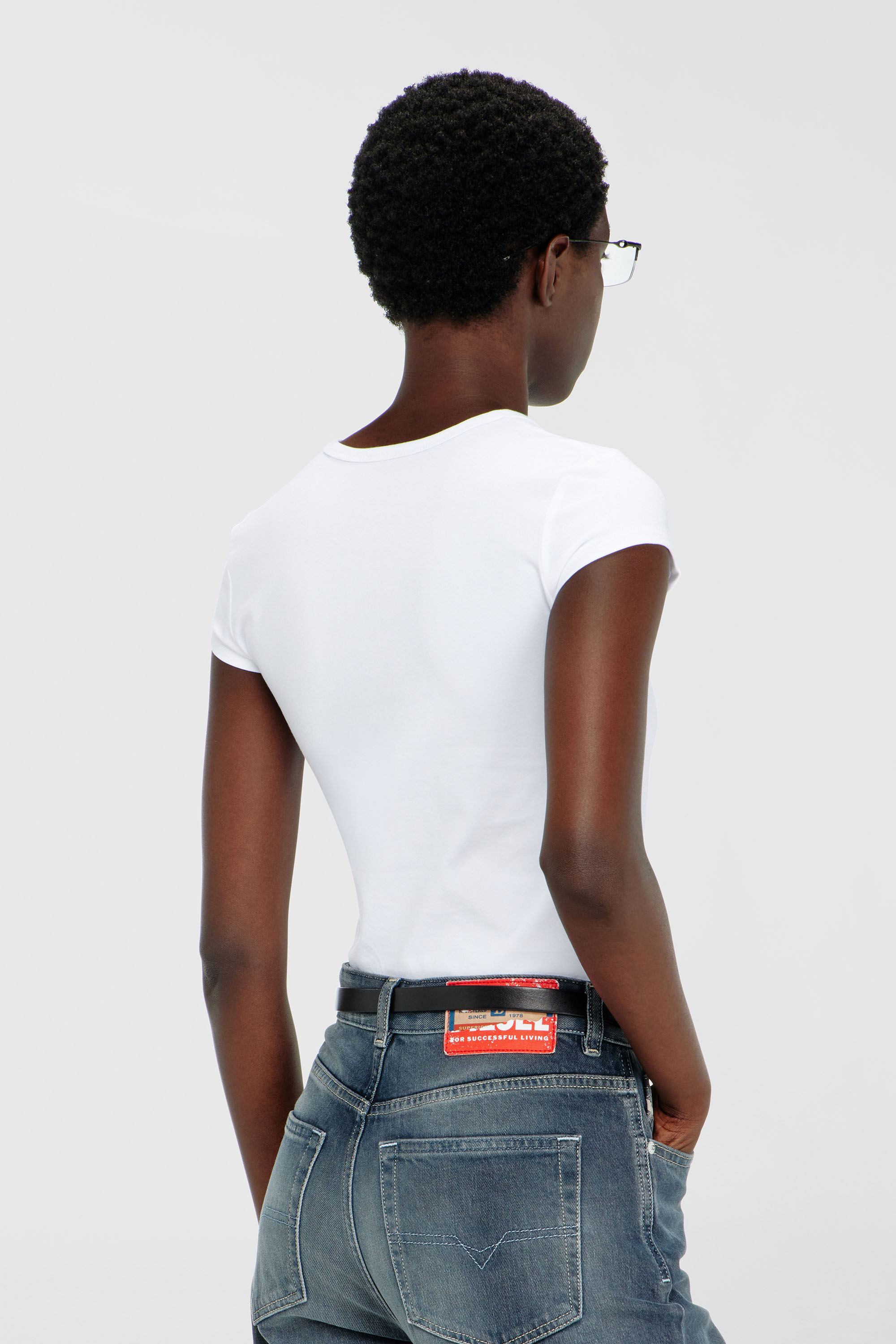 Women's T-shirt with cut-out embroidered logo | White | Diesel