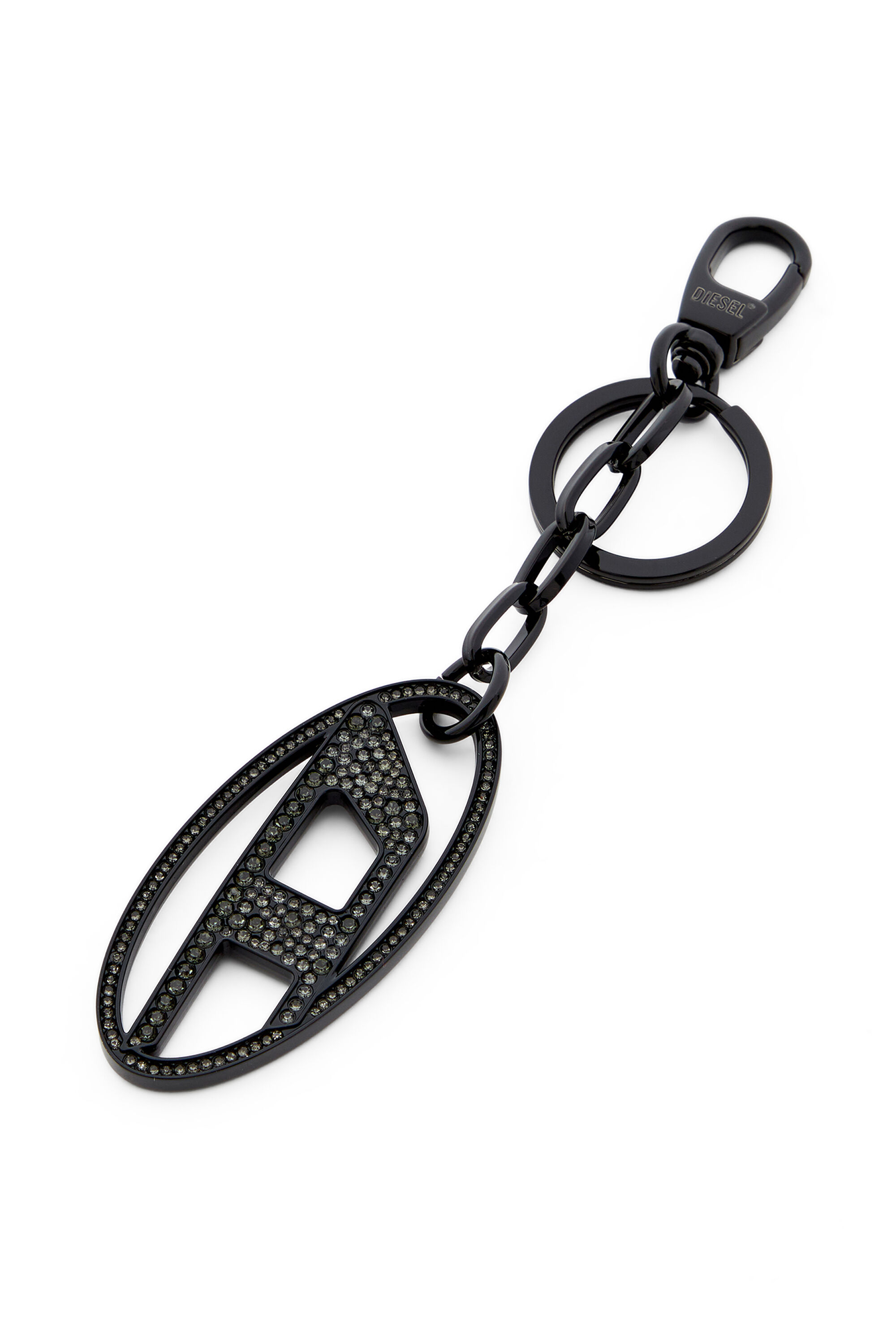 【DIESEL】Holy C Black Women's Metal Oval D keyring with crystals | Black | Diesel