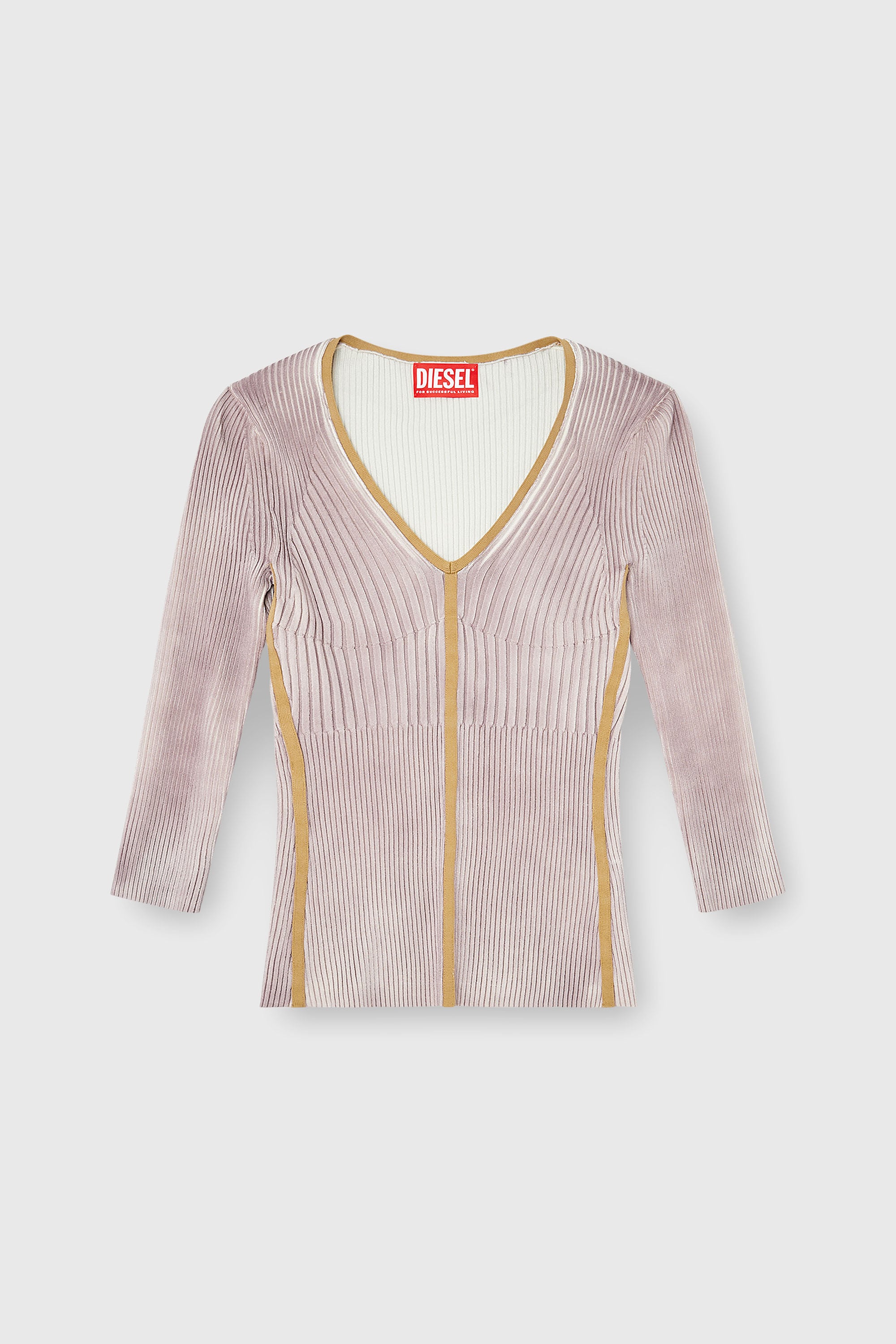 Diesel - M-SARMANI, Woman's Ribbed V-neck jumper with contrast bands in Lilac - 2