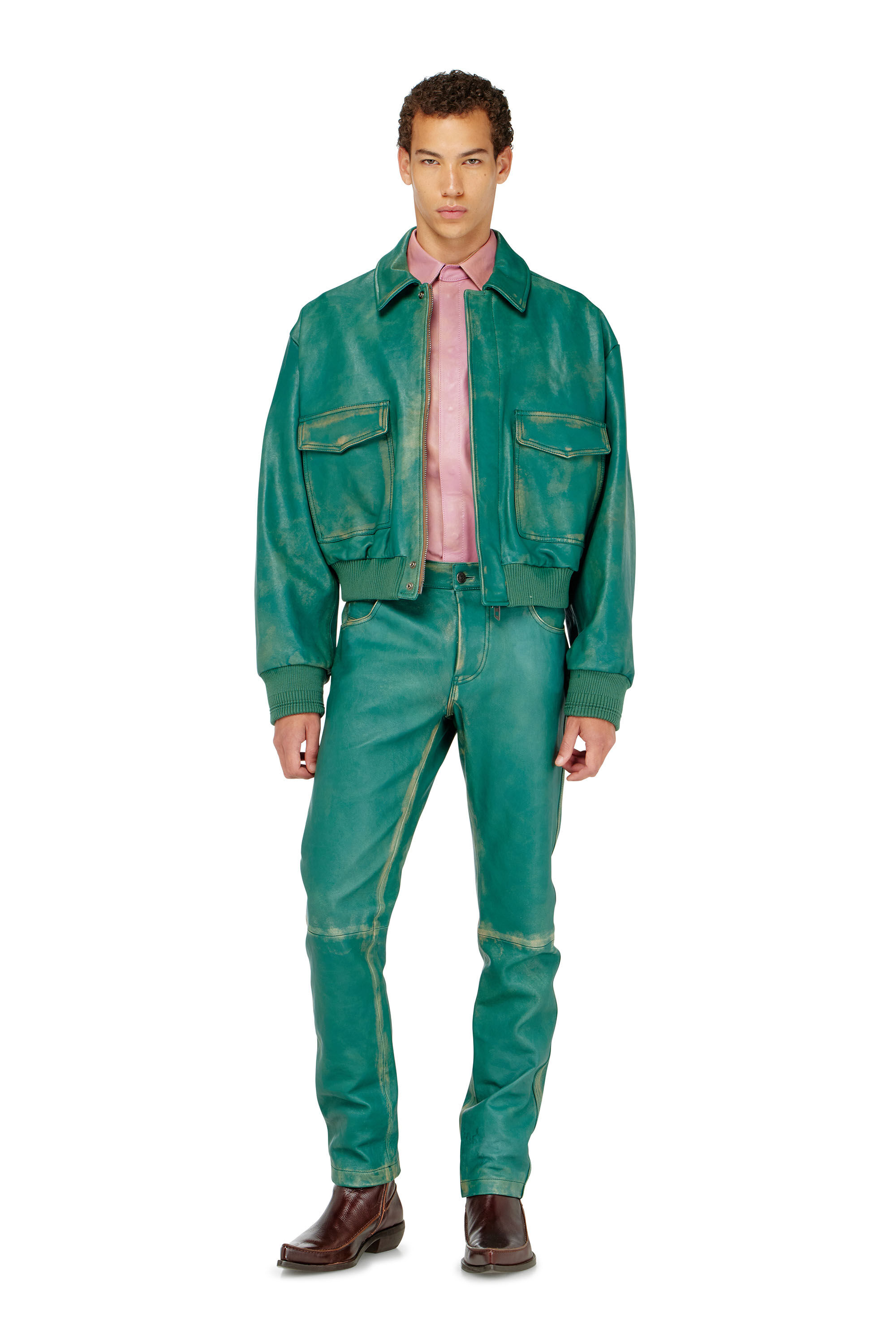 Men's Pants in treated leather | Green | Diesel US