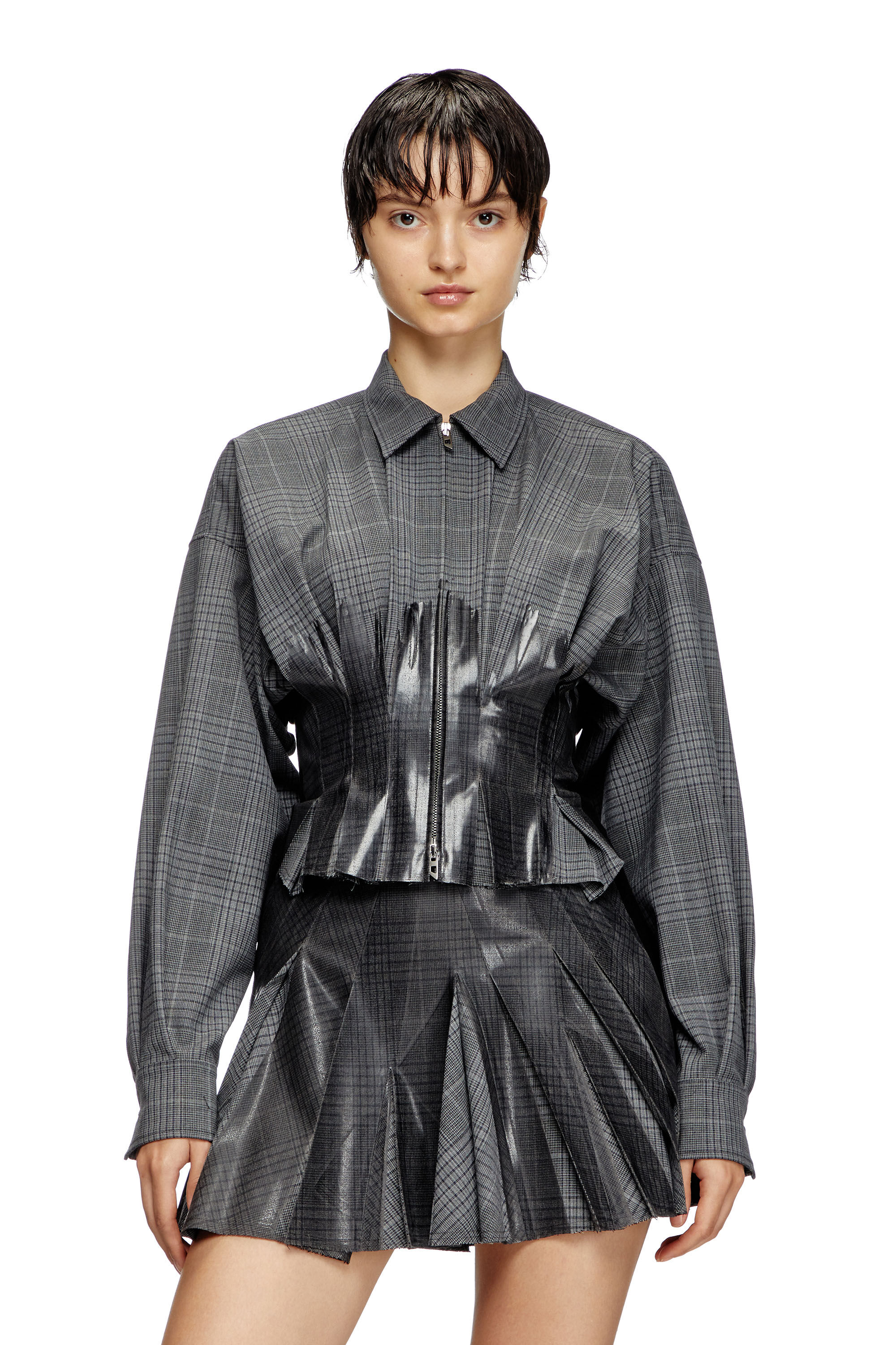 Diesel - C-ANBU, Female's Prince of Wales drop shoulder shacket in Grey - 3