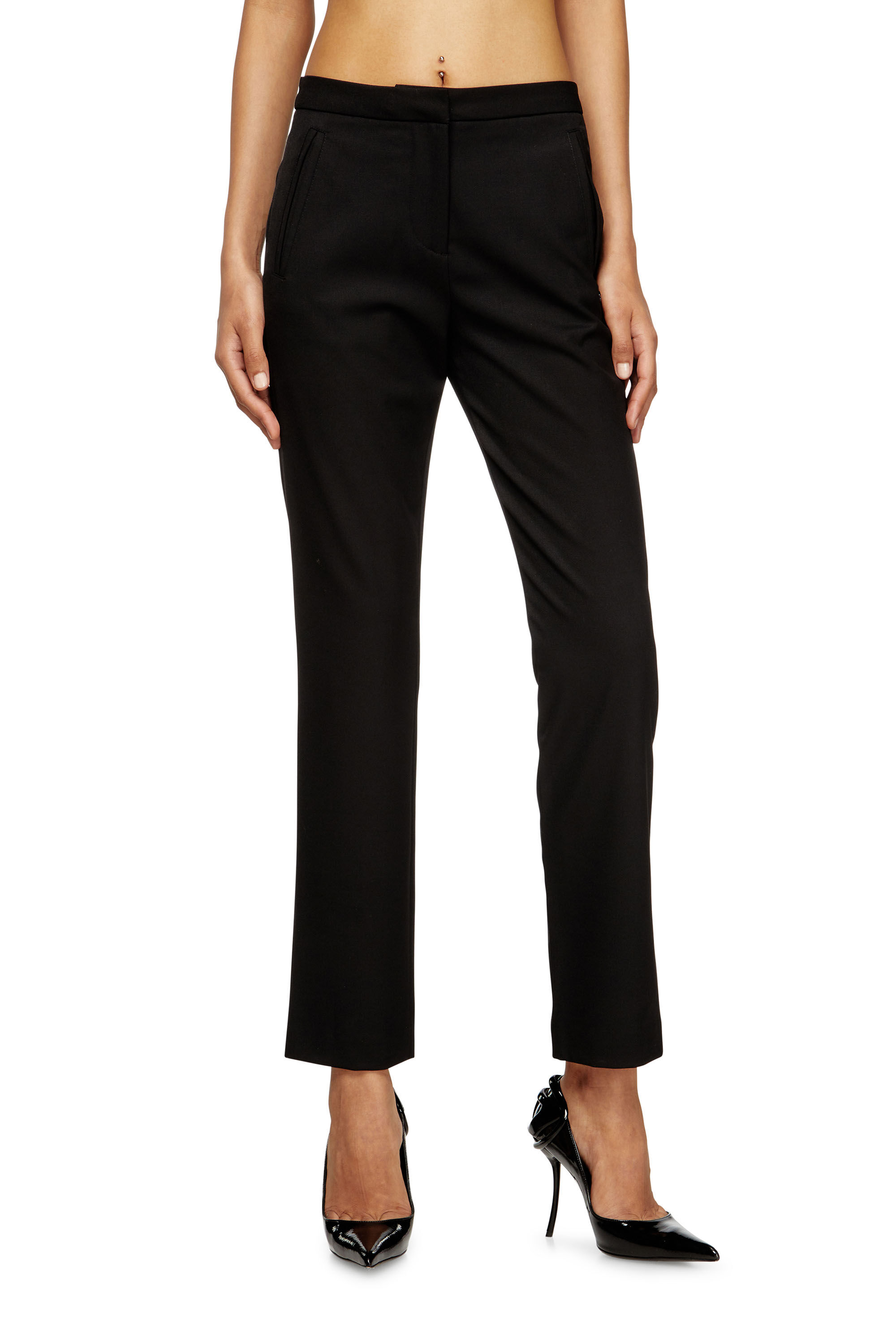 Diesel - P-LACER-R2, Female's Wool blend pants with welt pockets in Black - 3