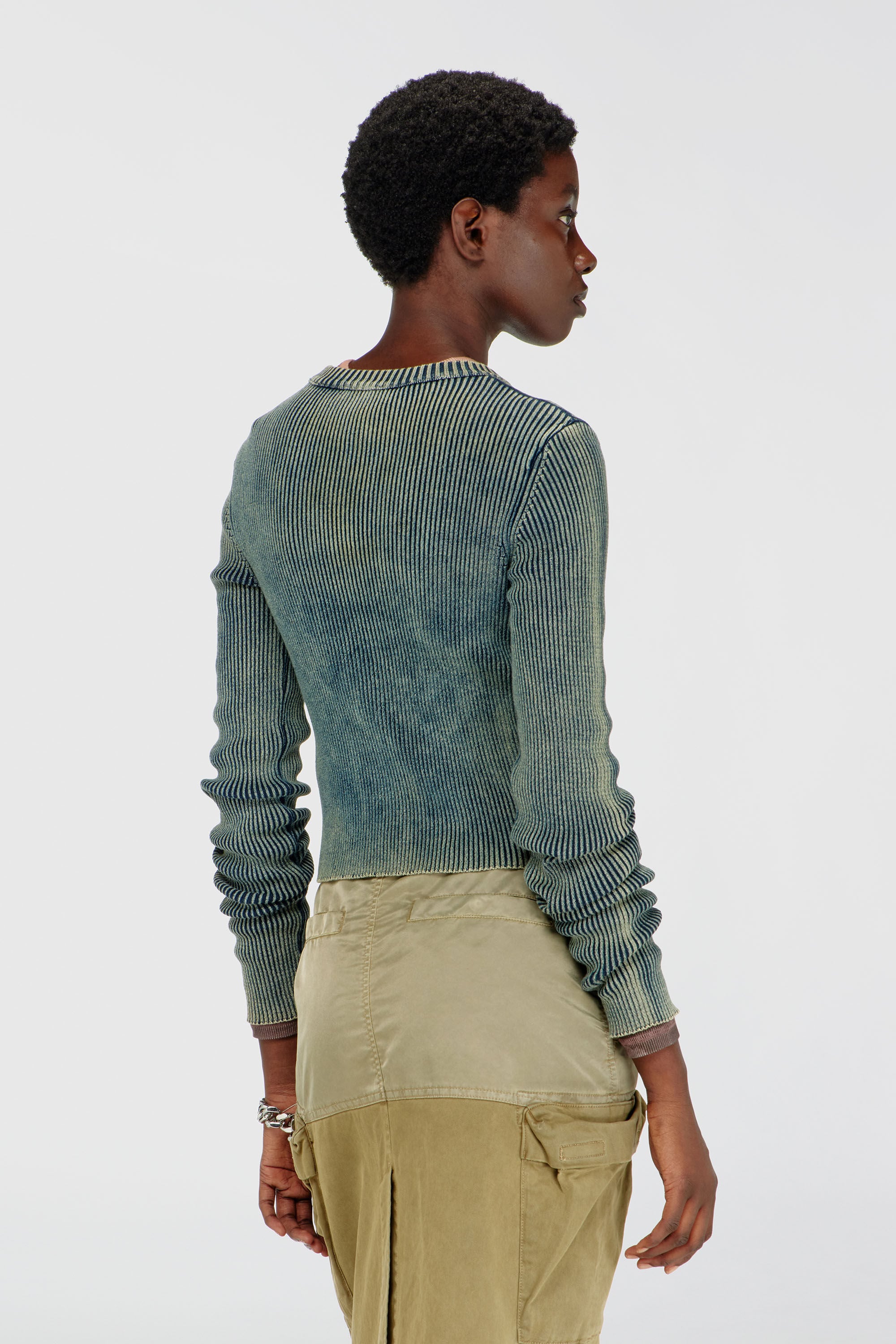Women's Rib-knit top with Oval D | Blue | Diesel {{Country}}