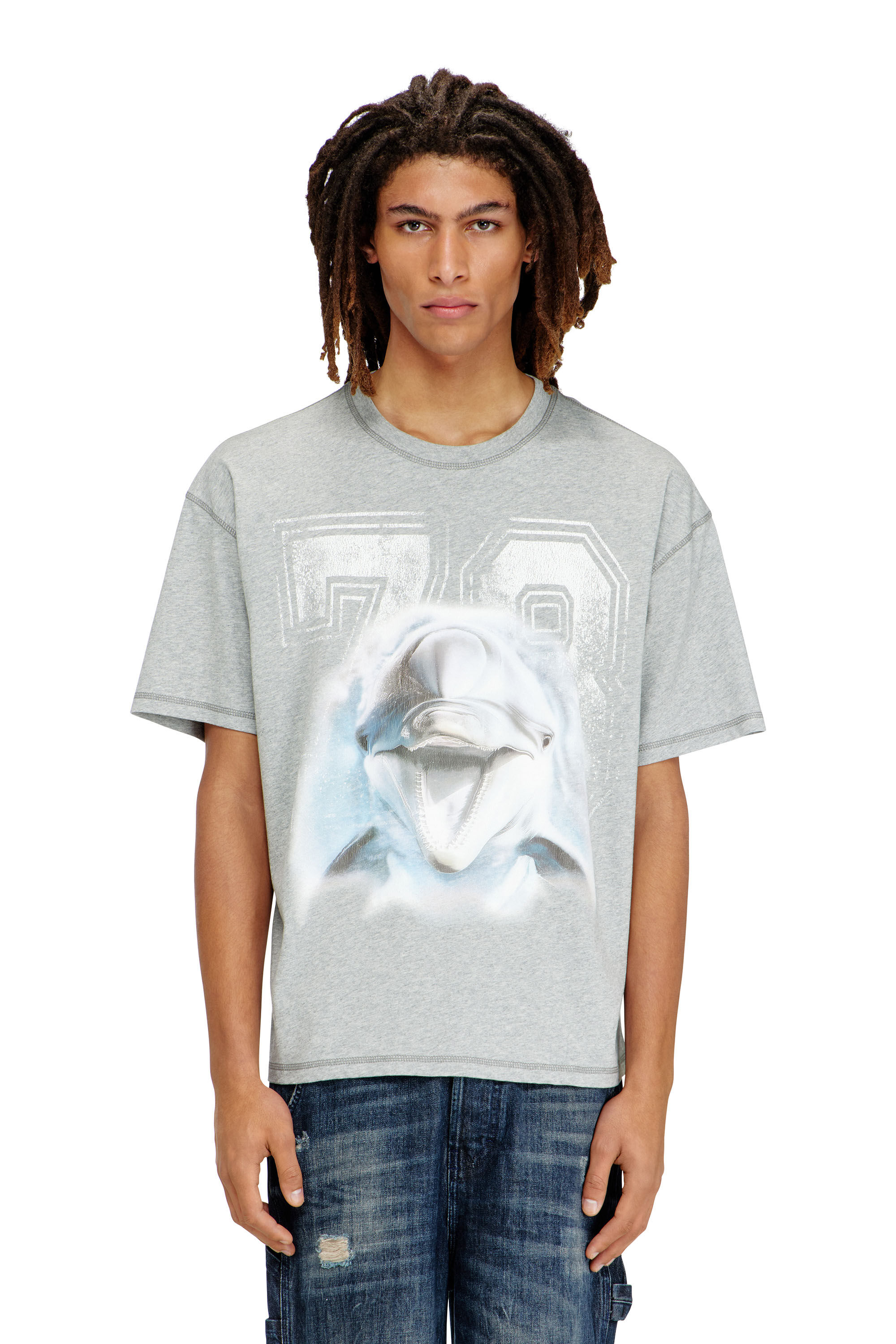 Men's Relaxed T-shirt with dolphin graphic | Grey | Diesel