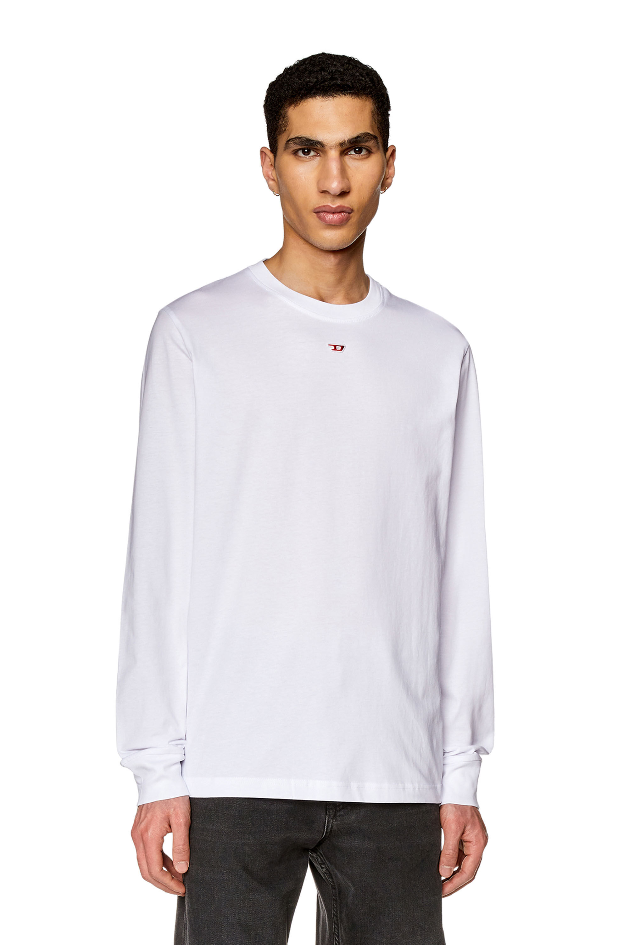 Diesel - T-JUST-LS-D, Man's Long-sleeve T-shirt with D patch in White - 3