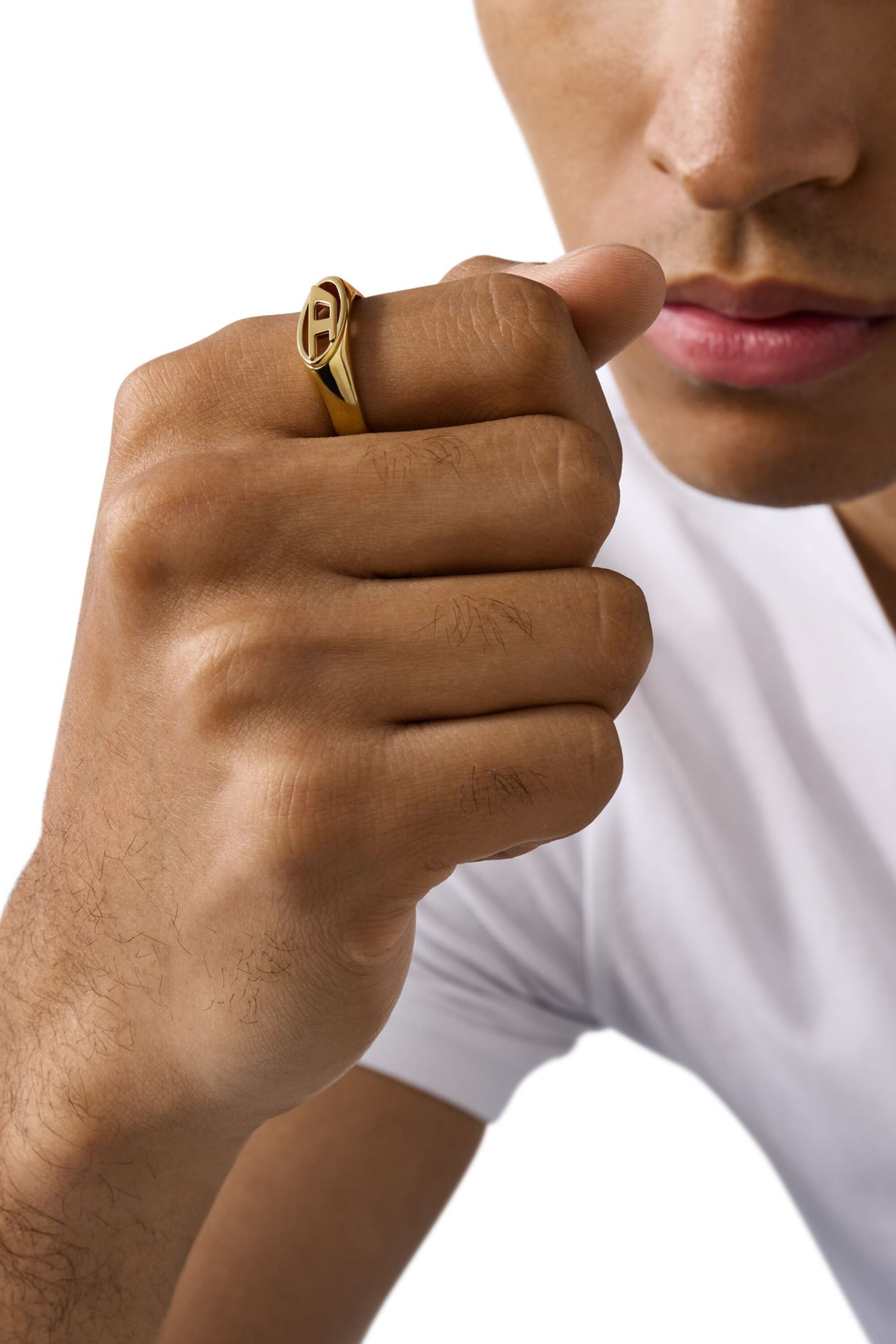 Women's Gold-Tone Stainless Steel Signet Ring | Gold | Diesel Women's Gold-Tone Stainless Steel Signet Ring | Gold | Diesel