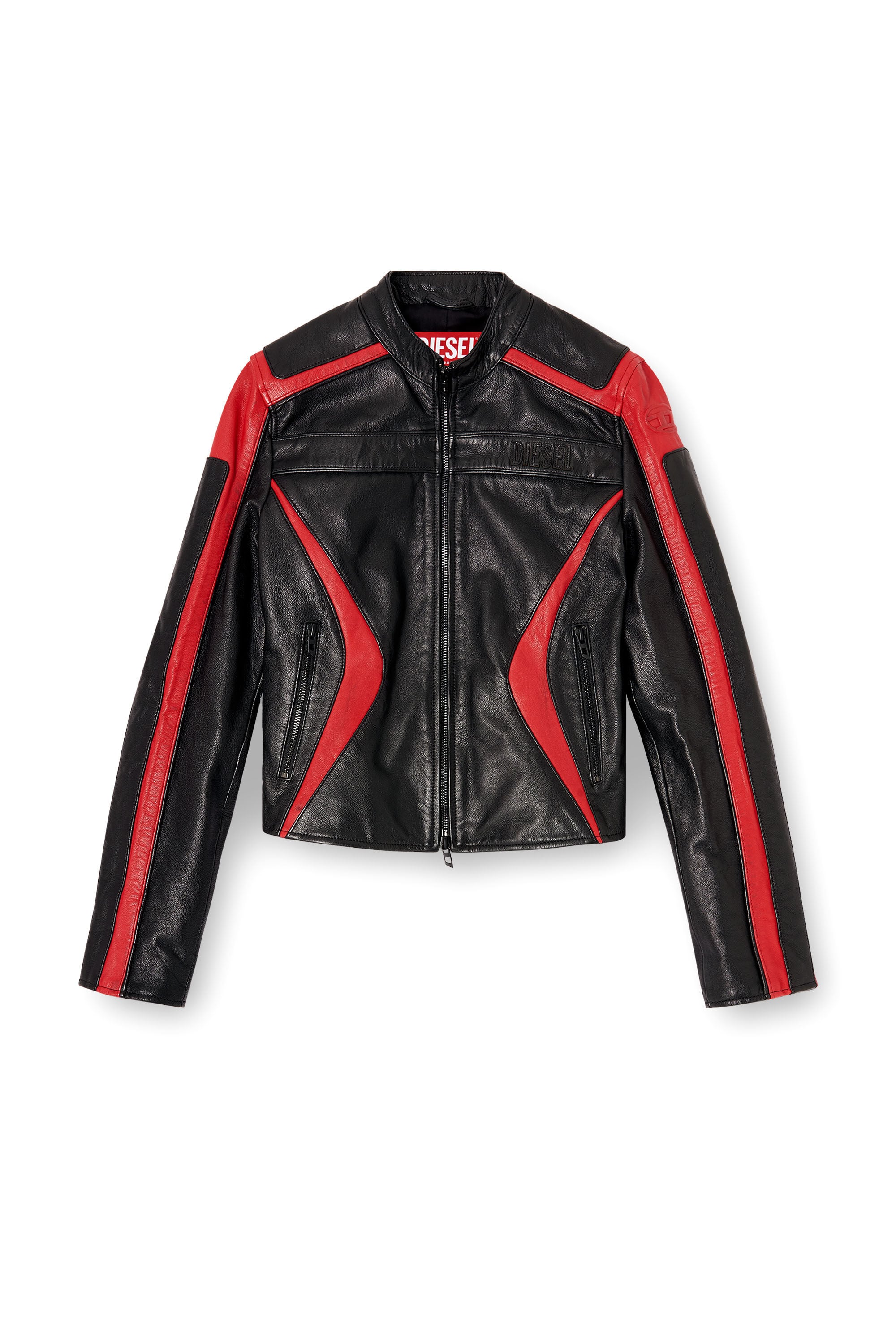 Diesel - L-OVABLE, Chaqueta biker de cuero en bloques de color Mujer in Multicolor - 2