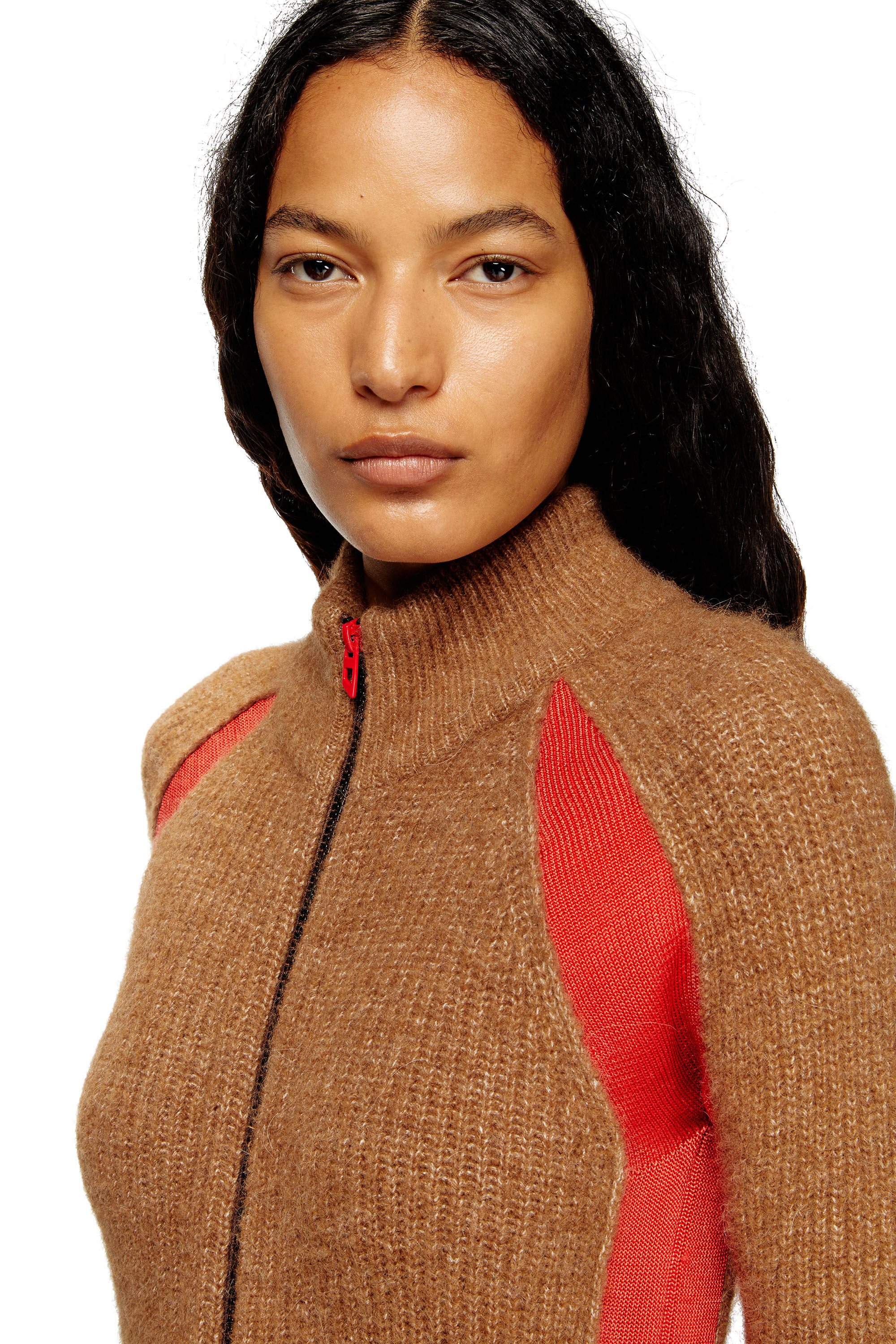 Diesel - M-LOUISE, Female's Alpaca-blend cardigan with contrast inserts in Brown - 5