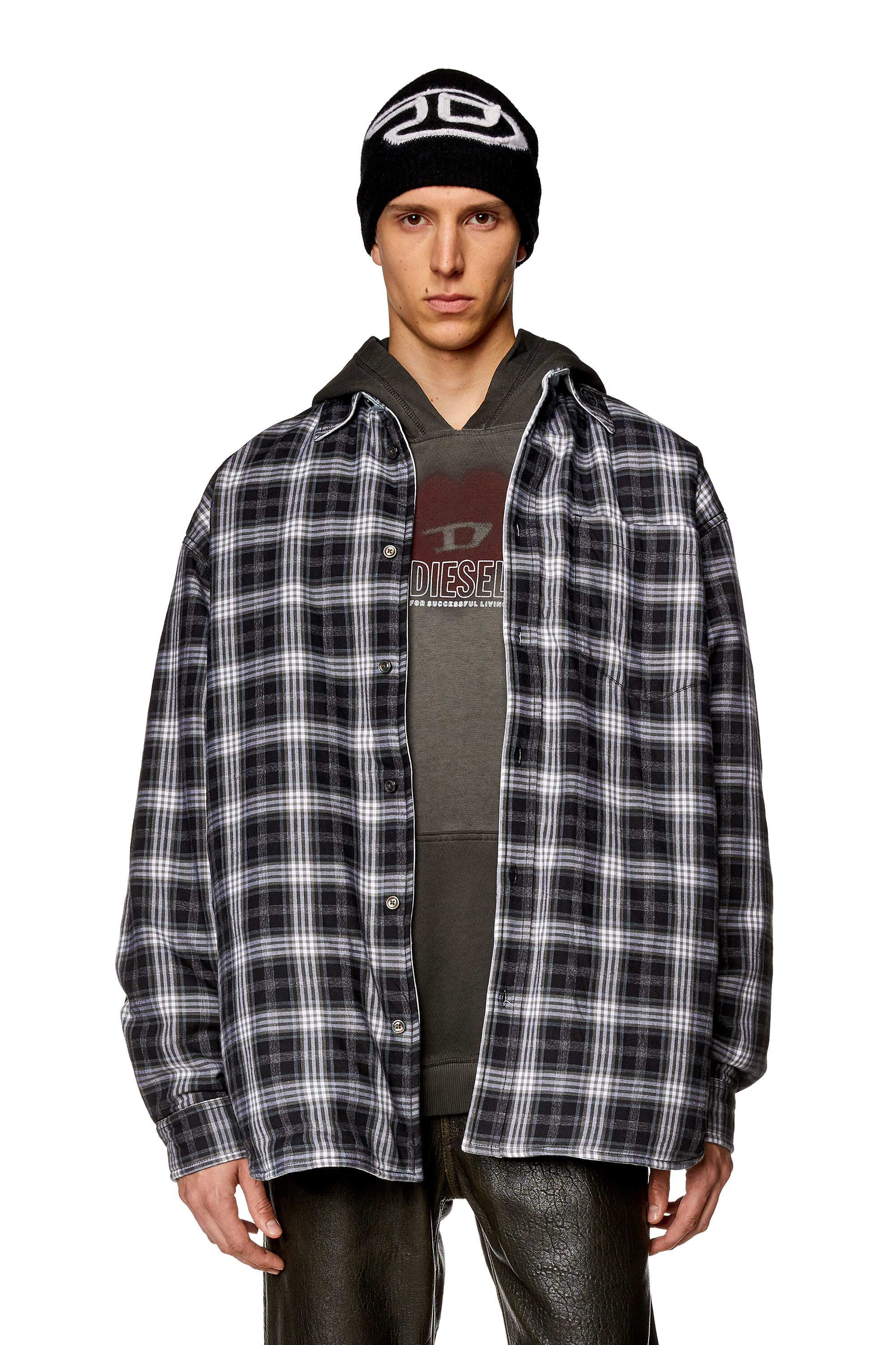 Diesel - S-DEWNY-DOUBLE-CHECK-A, Man's Reversible padded overshirt in Black/White - 3