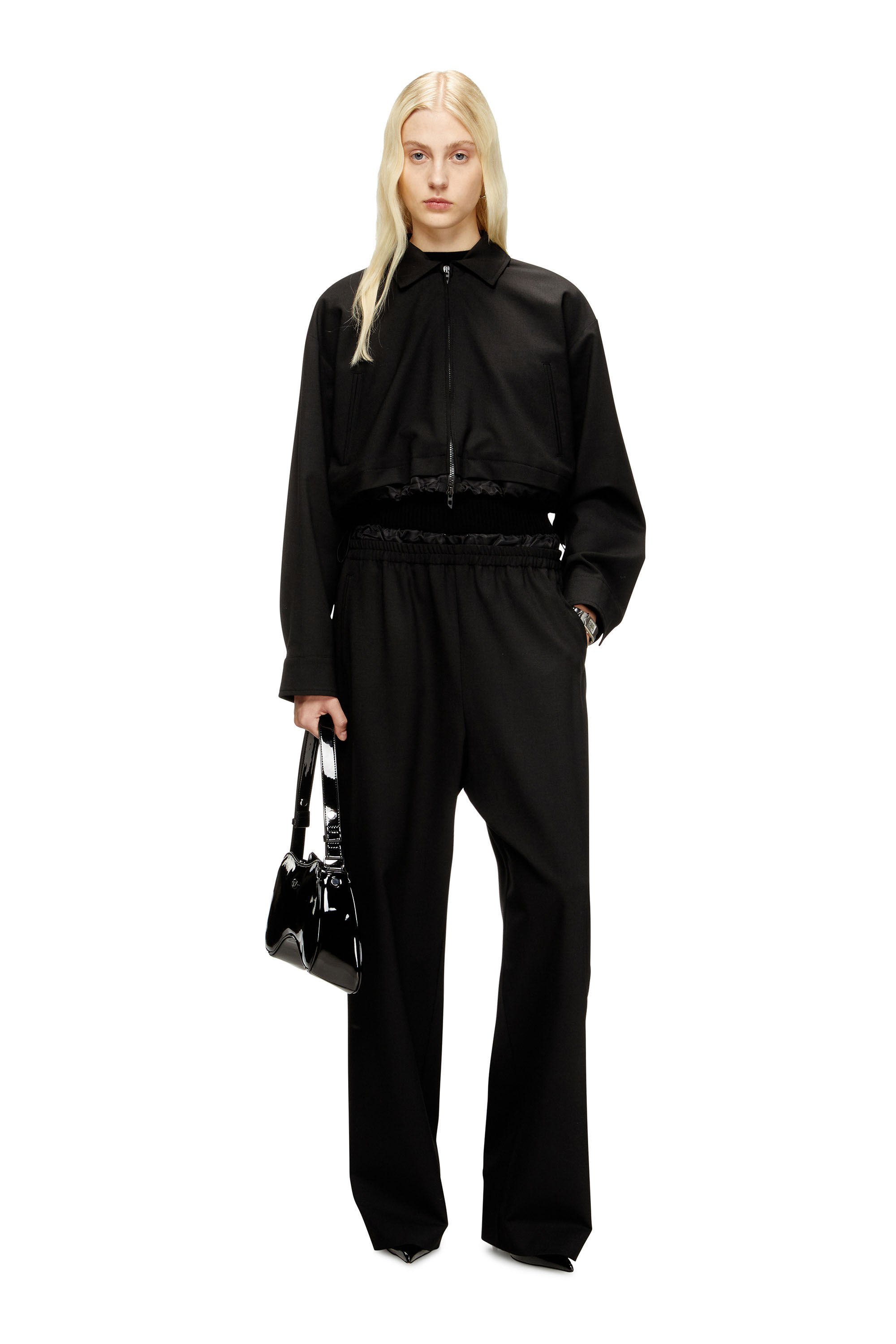 Diesel - J-TING-FEM-R2, Female's Cropped jacket in tailoring fabric and nylon in Black - 1