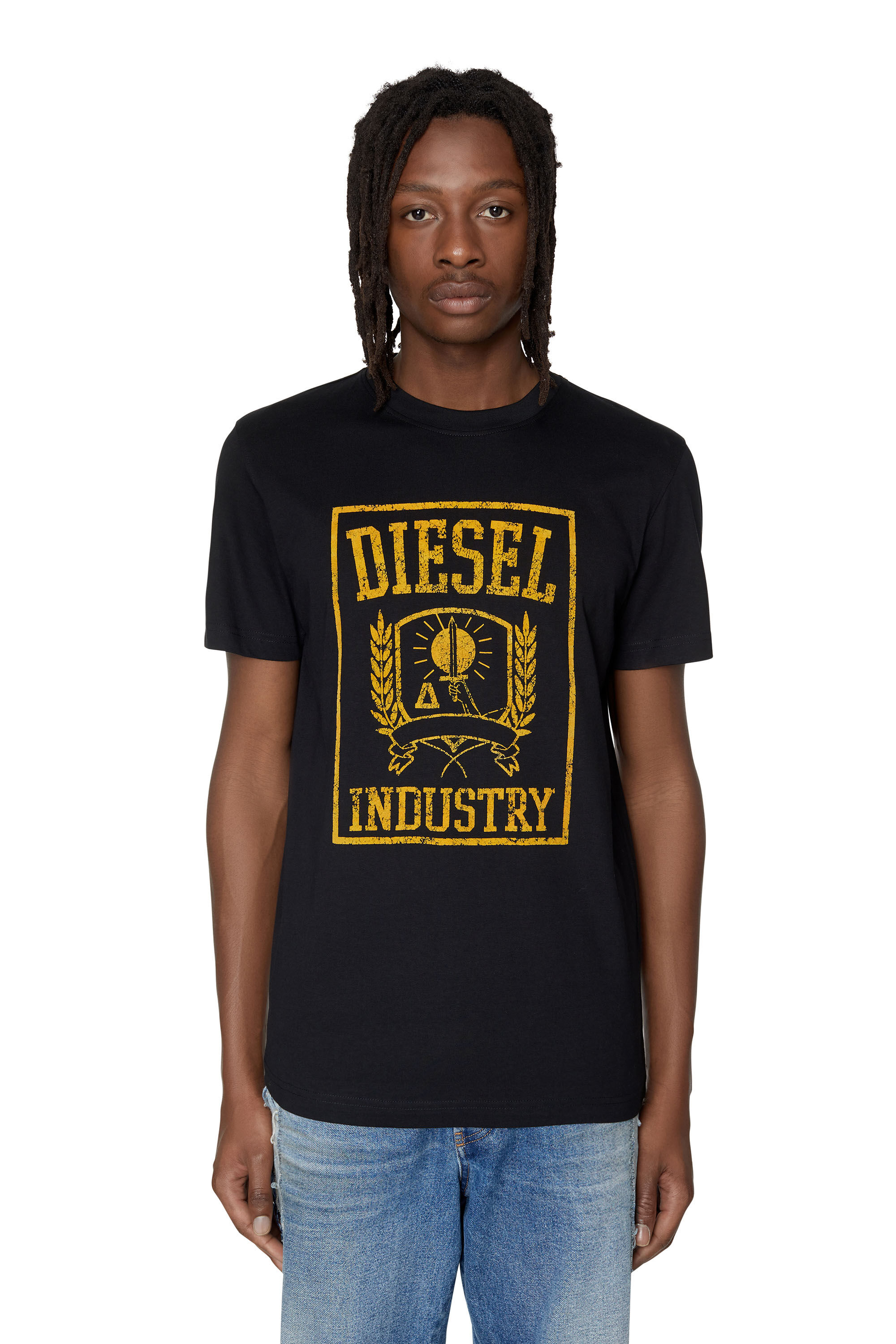 Diesel - T-DIEGOR-E10, Male's T-shirt with flocked logo print in Black - 3
