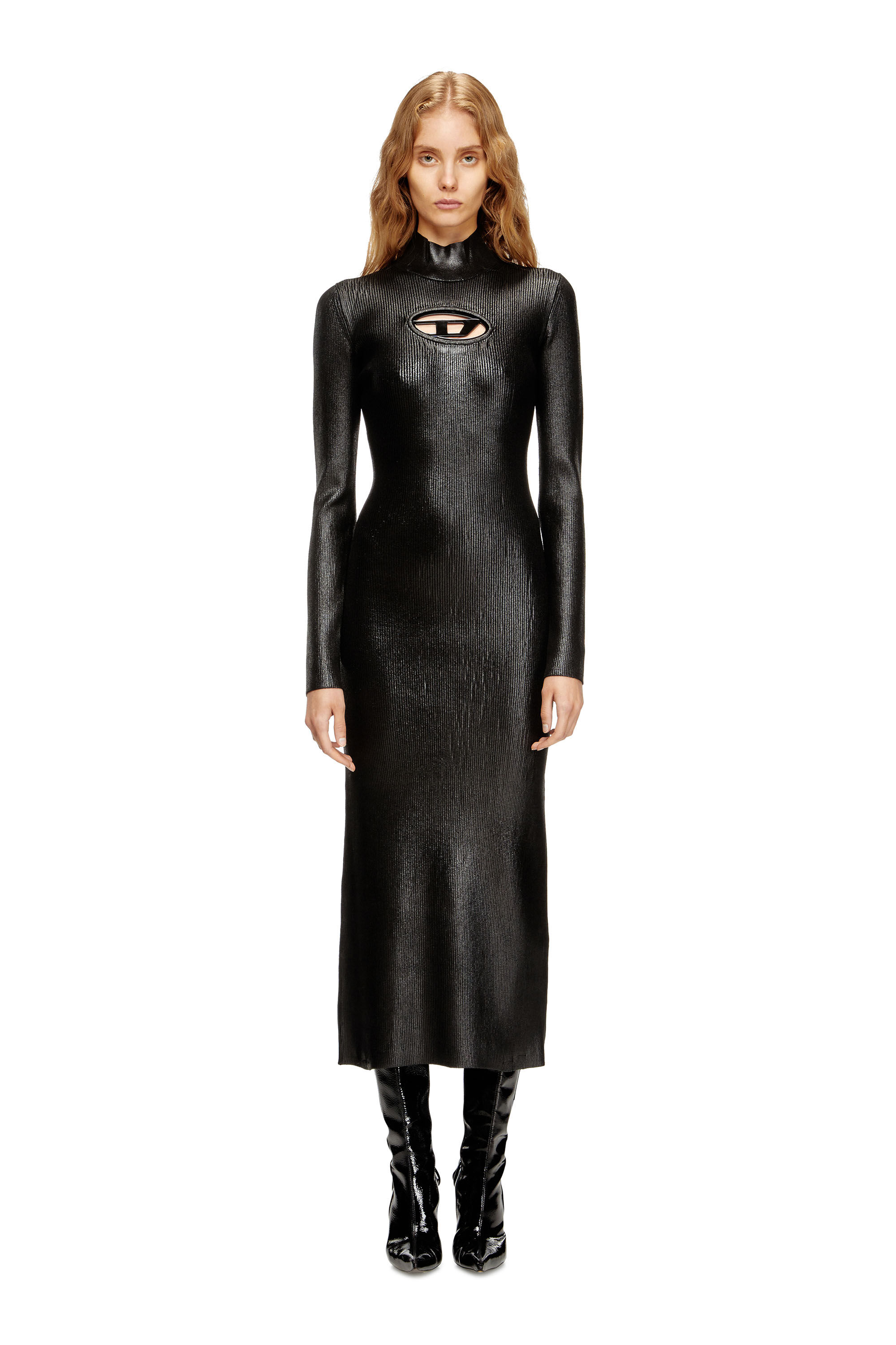 Diesel - M-ZARY-B, Woman's Midi turtleneck dress in shiny knit in Black - 3