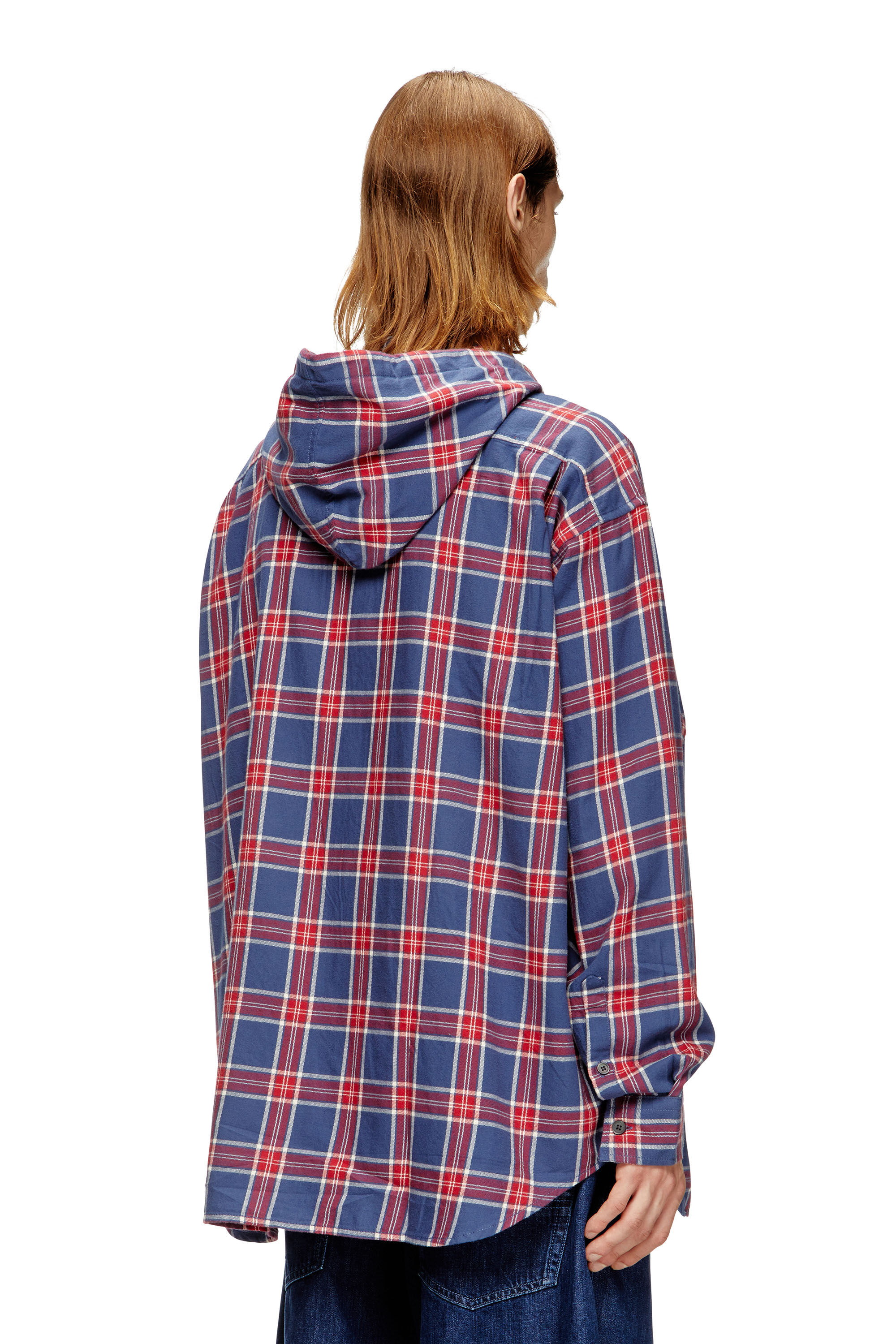 Diesel - S-DEWNY-HOOD-AJFI, Man's Cotton hooded shirt with 3D embroidery in Blue/Red - 4