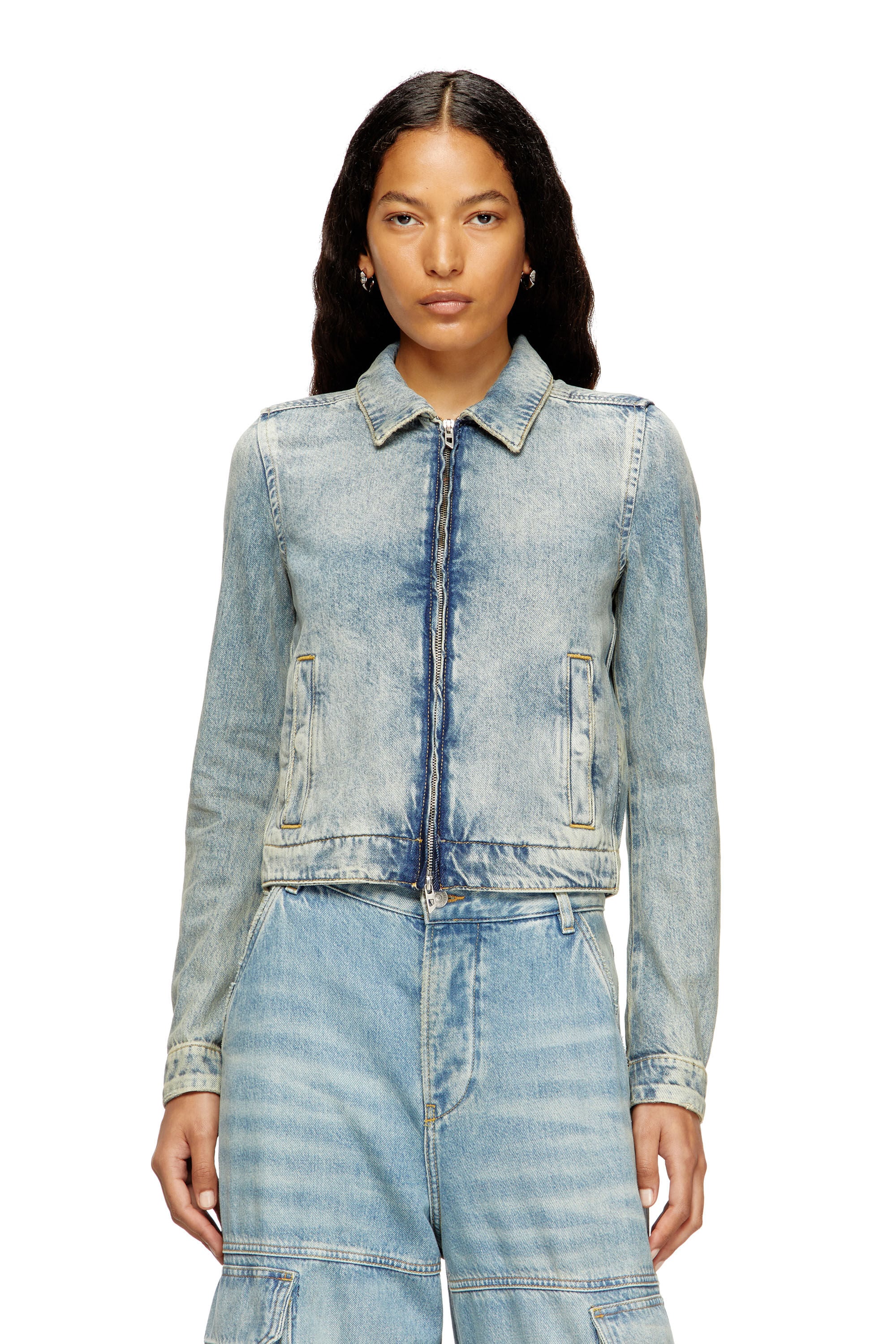 Women's Jacket in dirt-effect fluid denim | Blue | Diesel {{Country}}