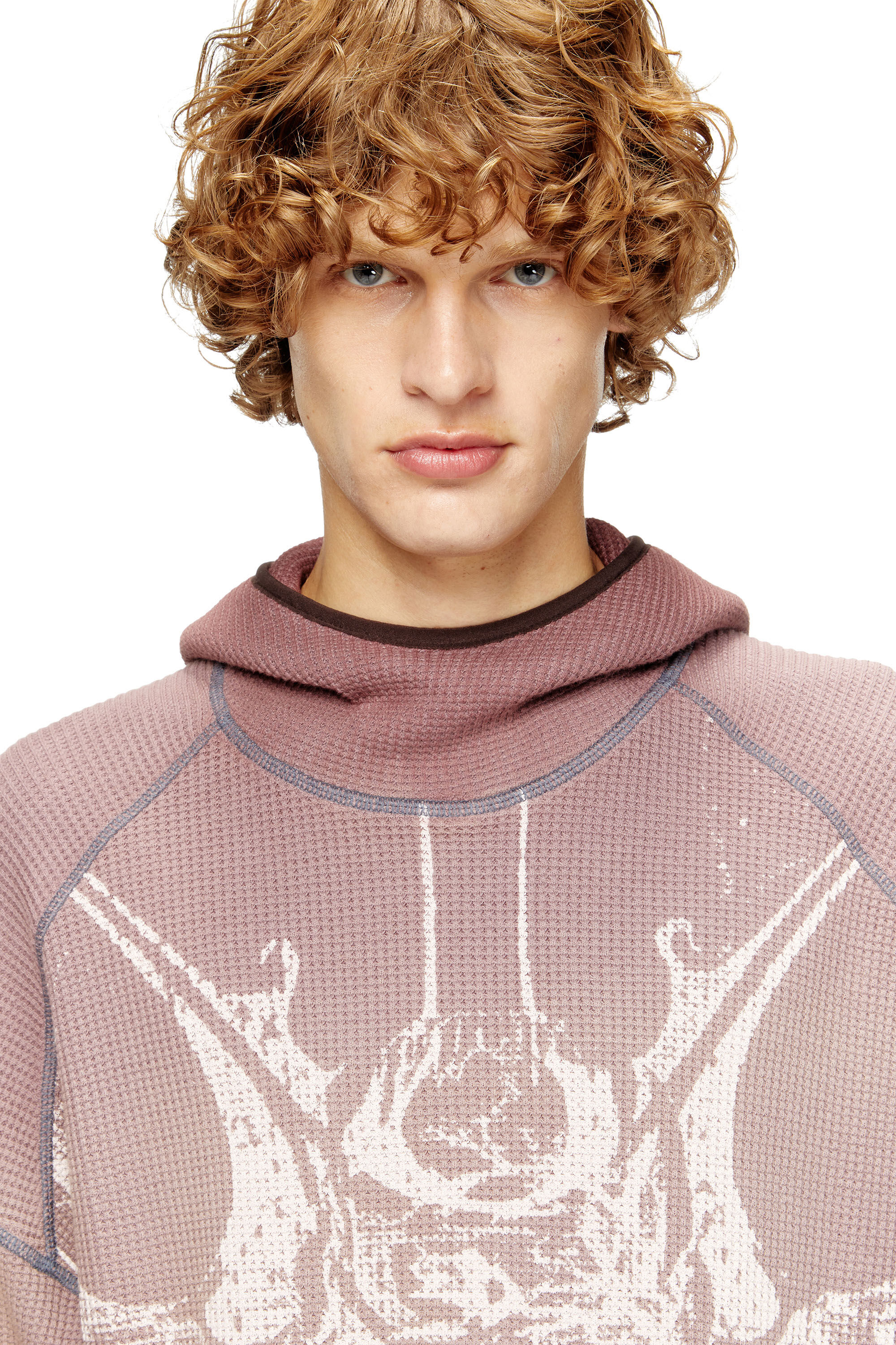 Diesel - S-WAF-HOOD-NEW, Sweat-shirt à capuche délavé en tissu gaufré avec imprimé graphique Homme in Violet - 5
