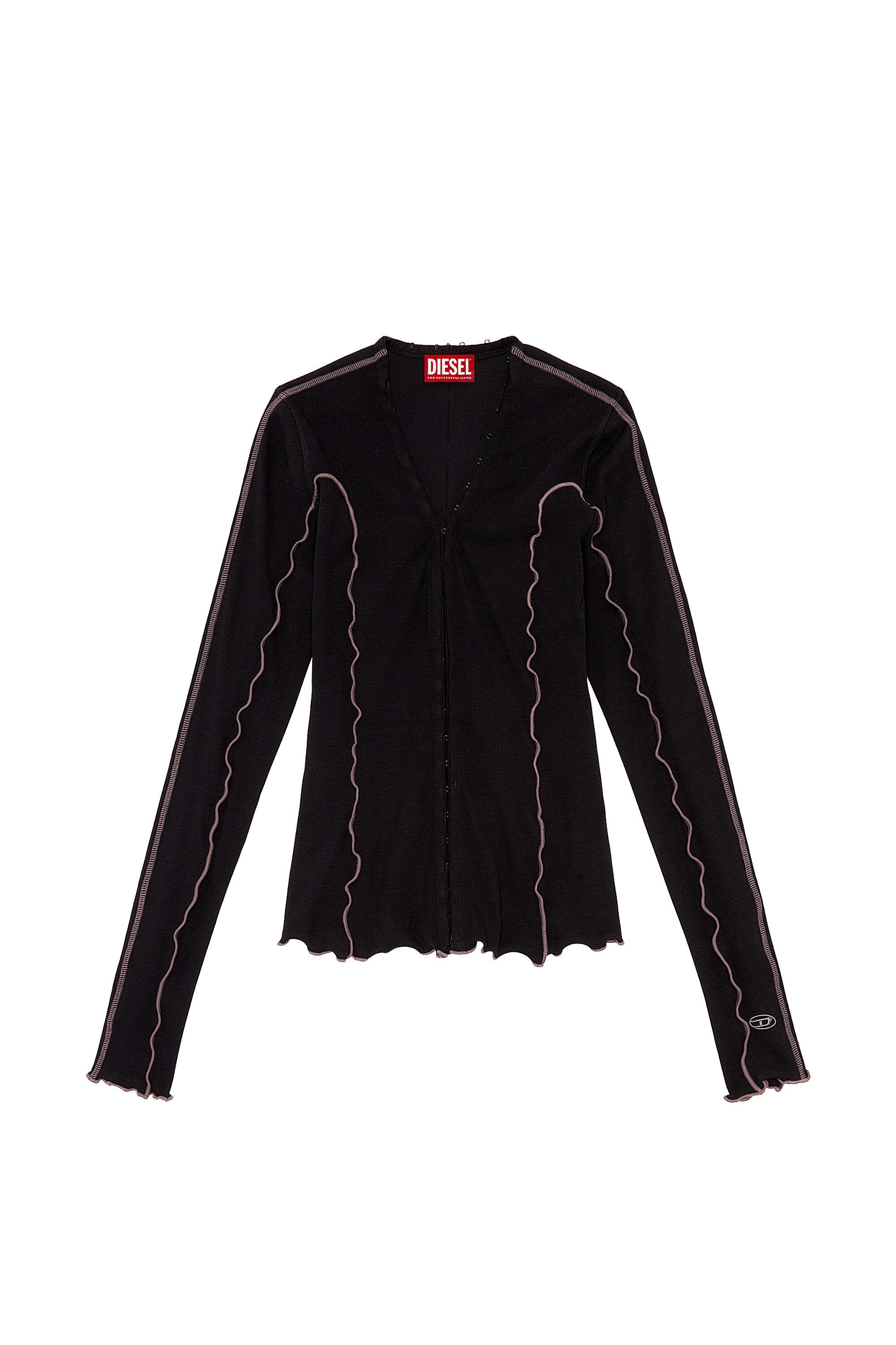 Women's Ribbed cardigan with curly seams | Black | Diesel {{Country}}