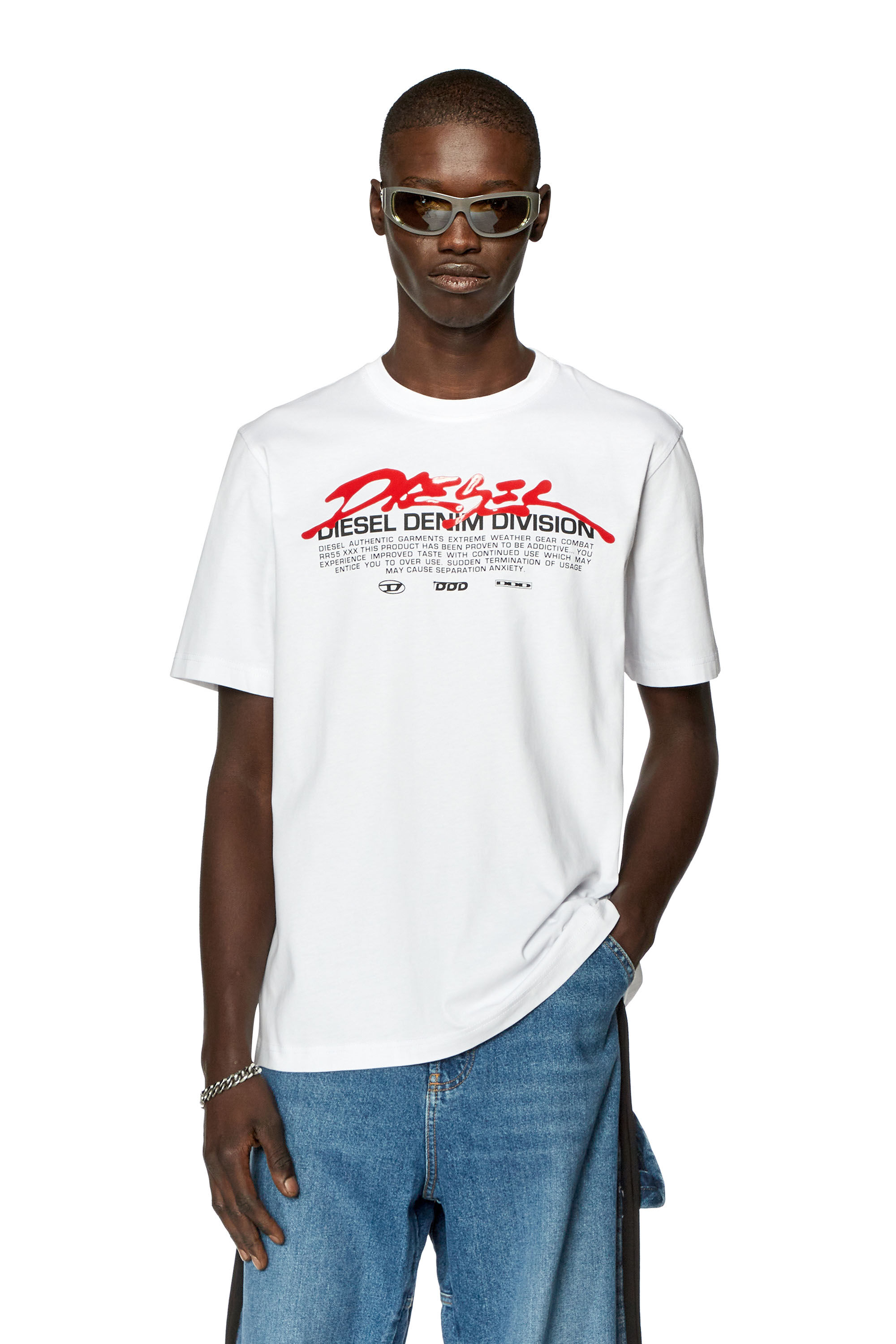 Diesel - T-JUST-L3, Male's T-shirt with gel Diesel print in White - 3