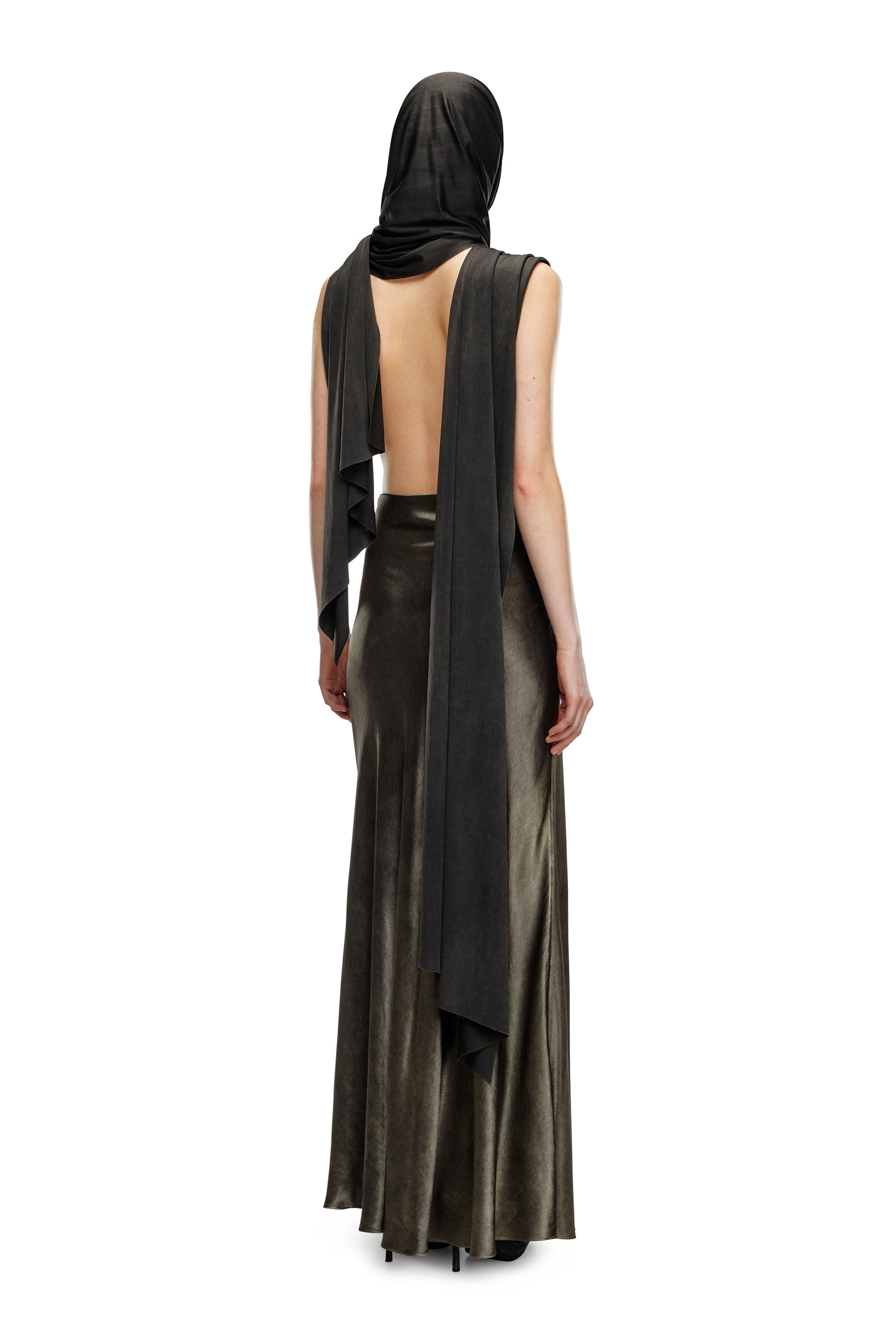 Diesel - O-DYVA, Female's Dress with scarf panels in Black/Brown - 3