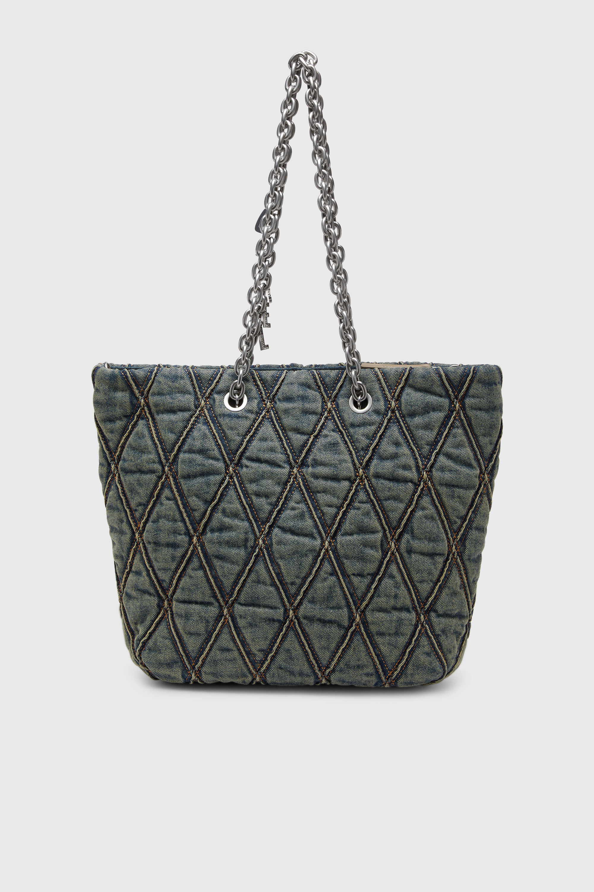 Diesel - CHARM-D SHOPPER M, Woman's Charm-D-Tote bag in quilted denim in Dark Blue - 3