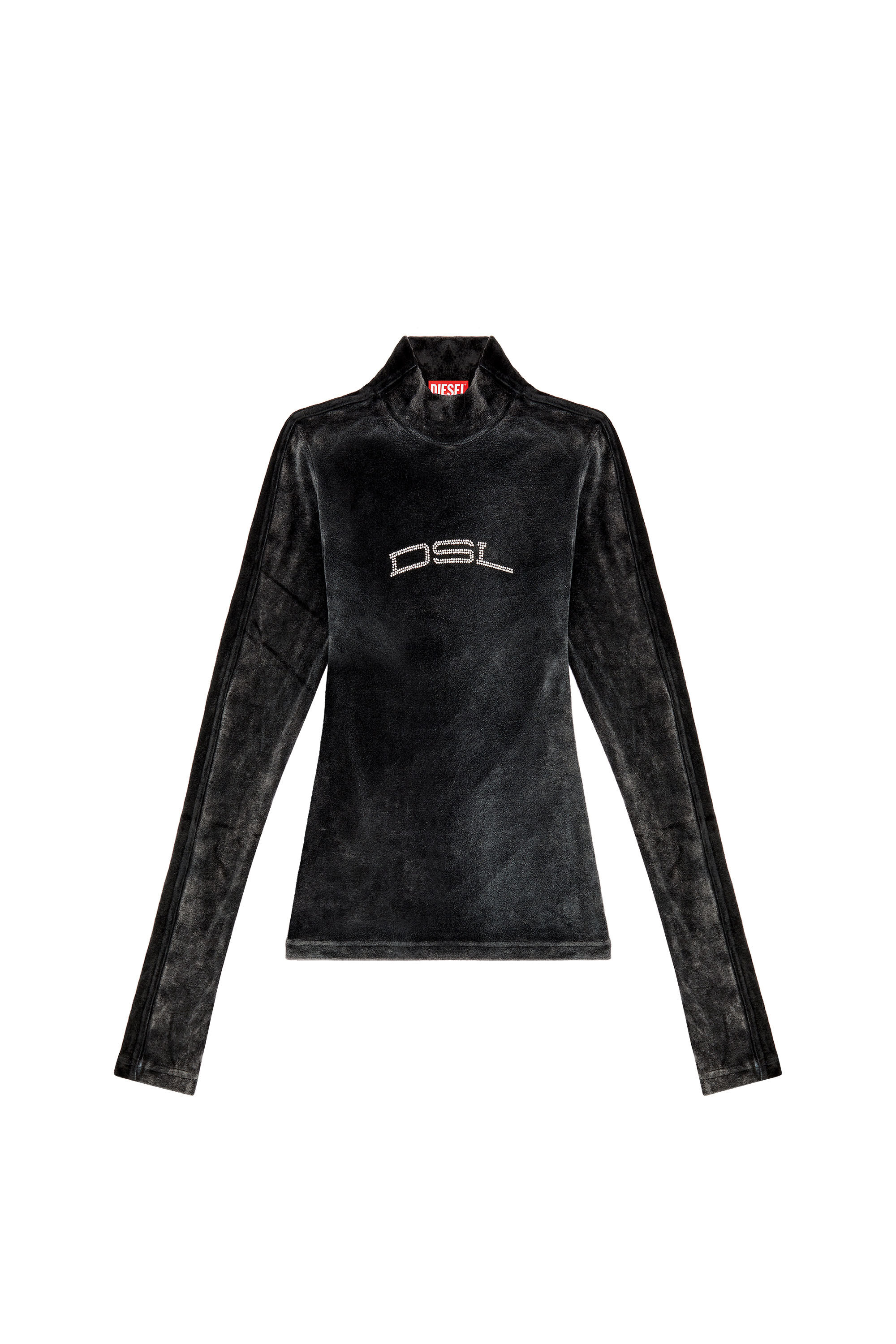 Women's Mock-neck top in faded chenille | Black | Diesel {{Country}}