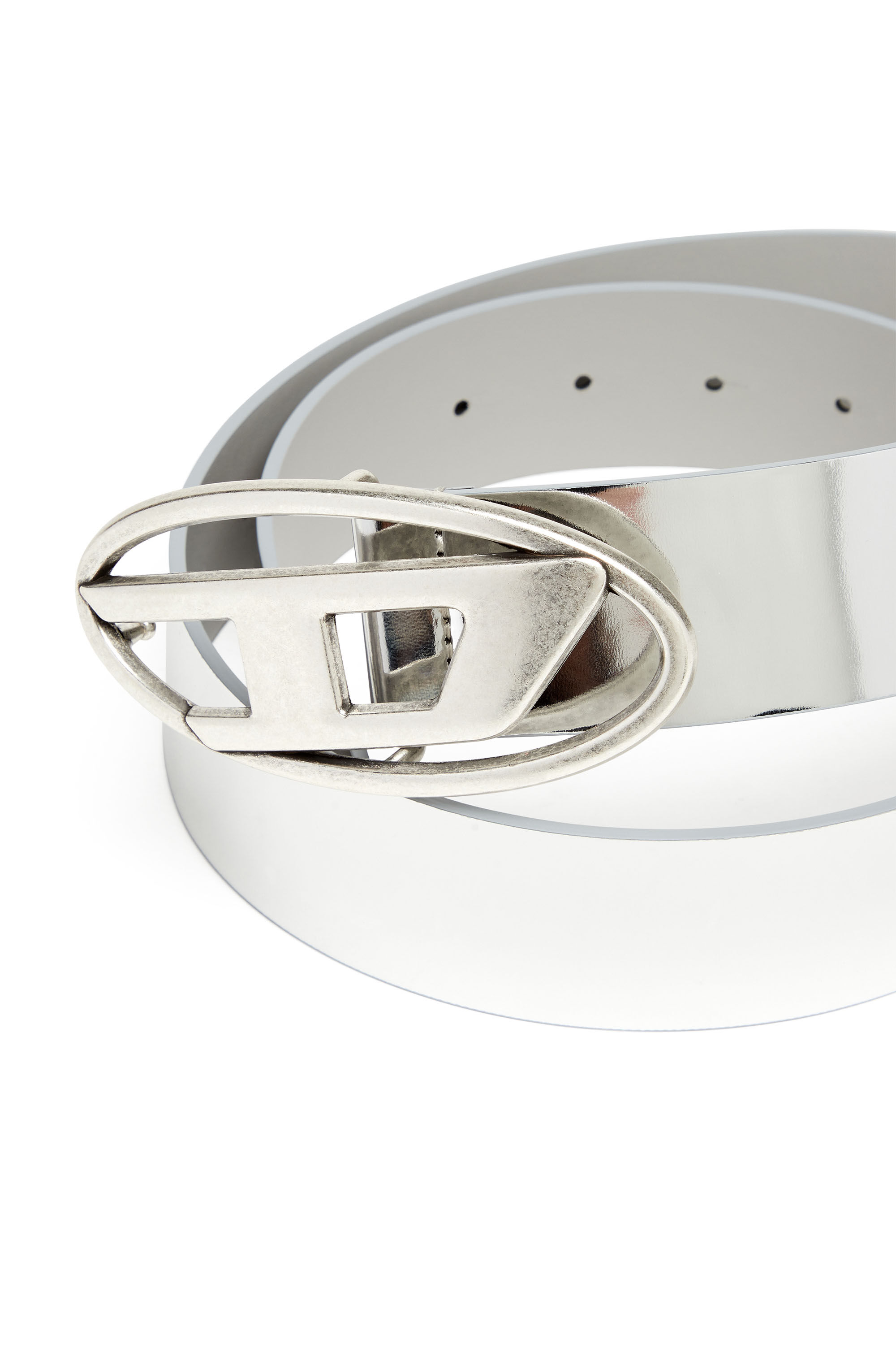 Diesel - B-1DR W, Male's 3.9cm metallic belt with burnished logo buckle in Silver - 3