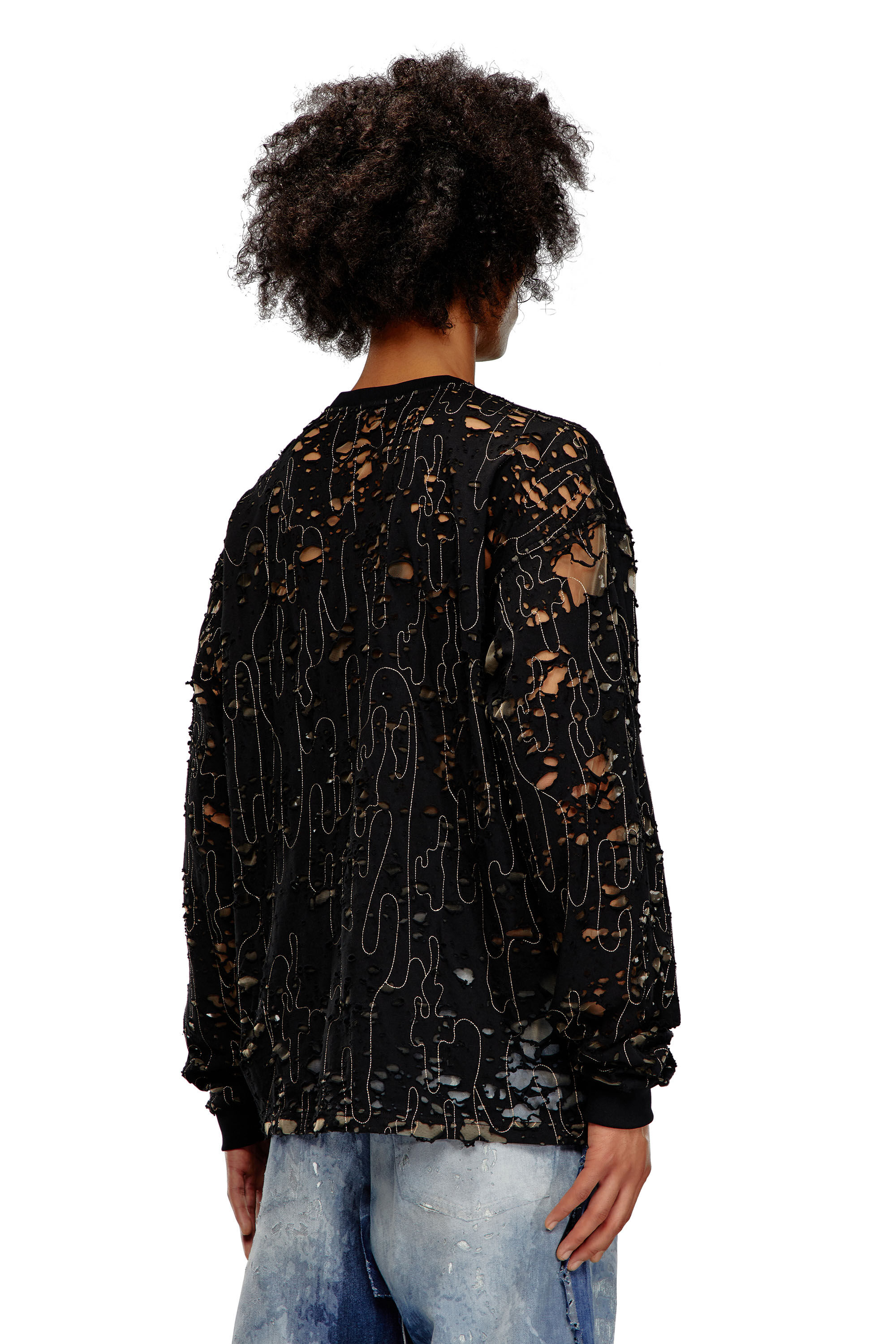 Diesel - T-BOXT-LS-DEVOR, Male's Tulle T-shirt with destroyed jersey in Black - 5