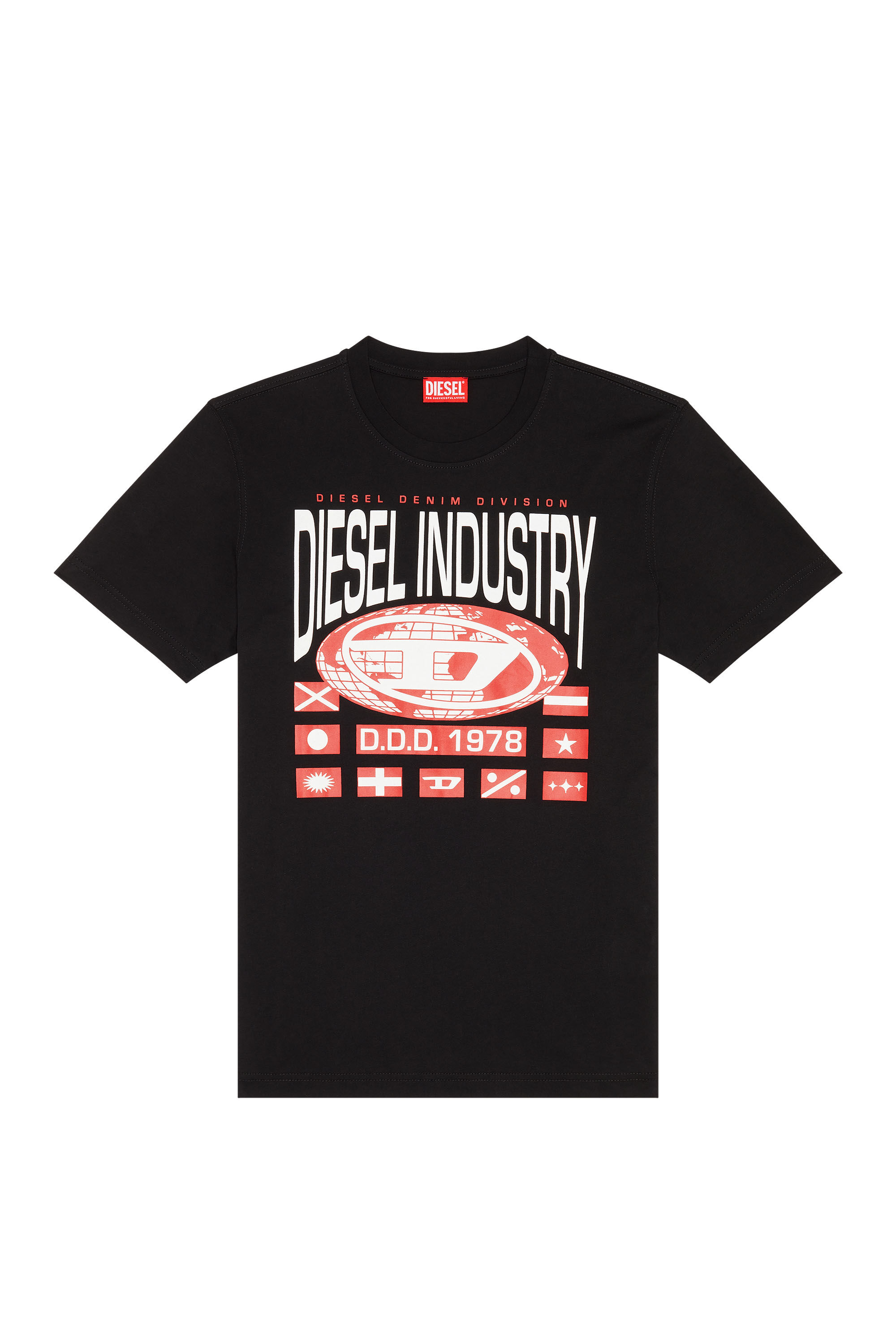 Diesel - T-DIEGOR-L8, Male's T-shirt with globe oval D print in Black - 2