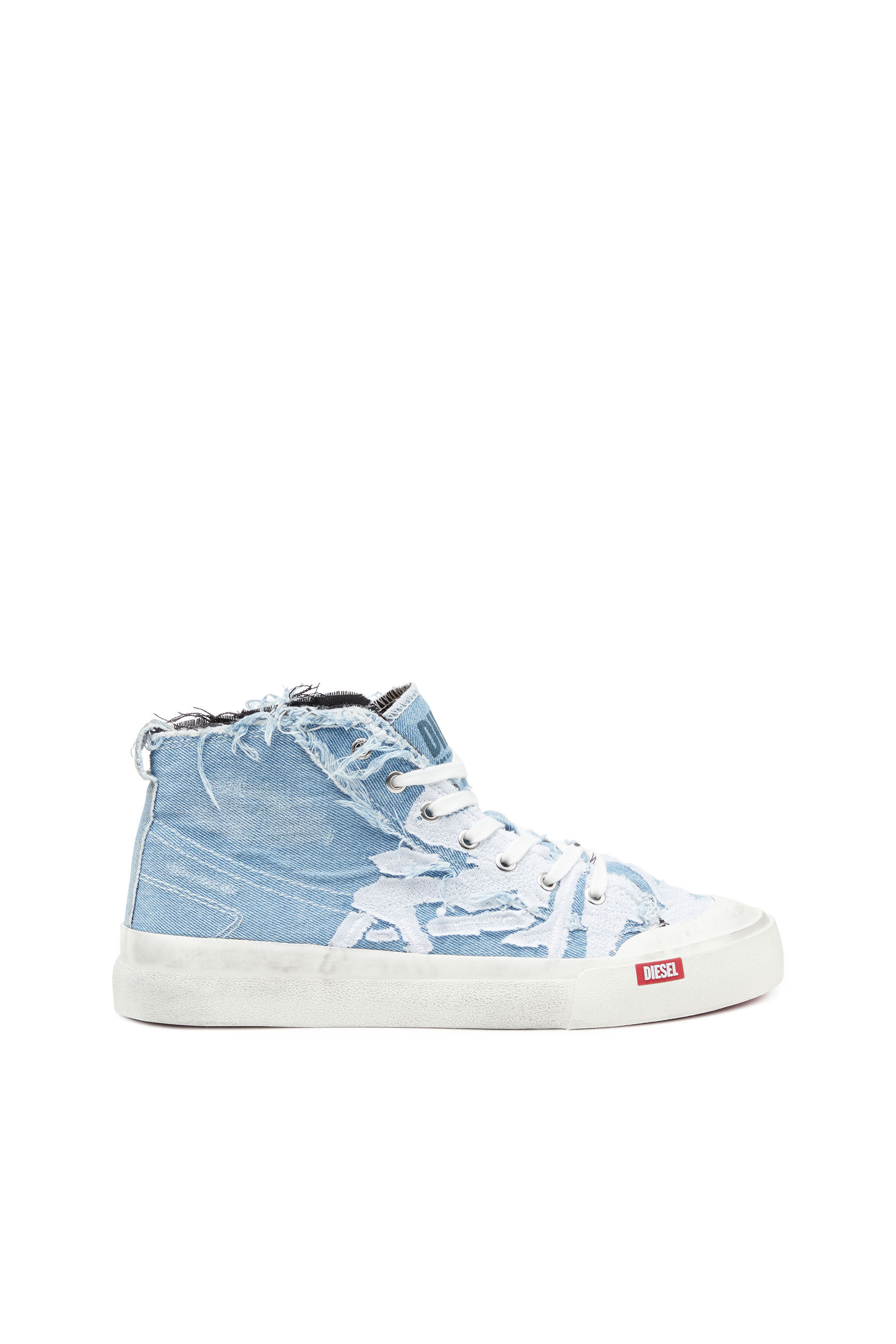 Diesel - S-ATHOS MID, Male's S-Athos Mid-Destroyed gauze and denim high-top sneakers in Azure - 1