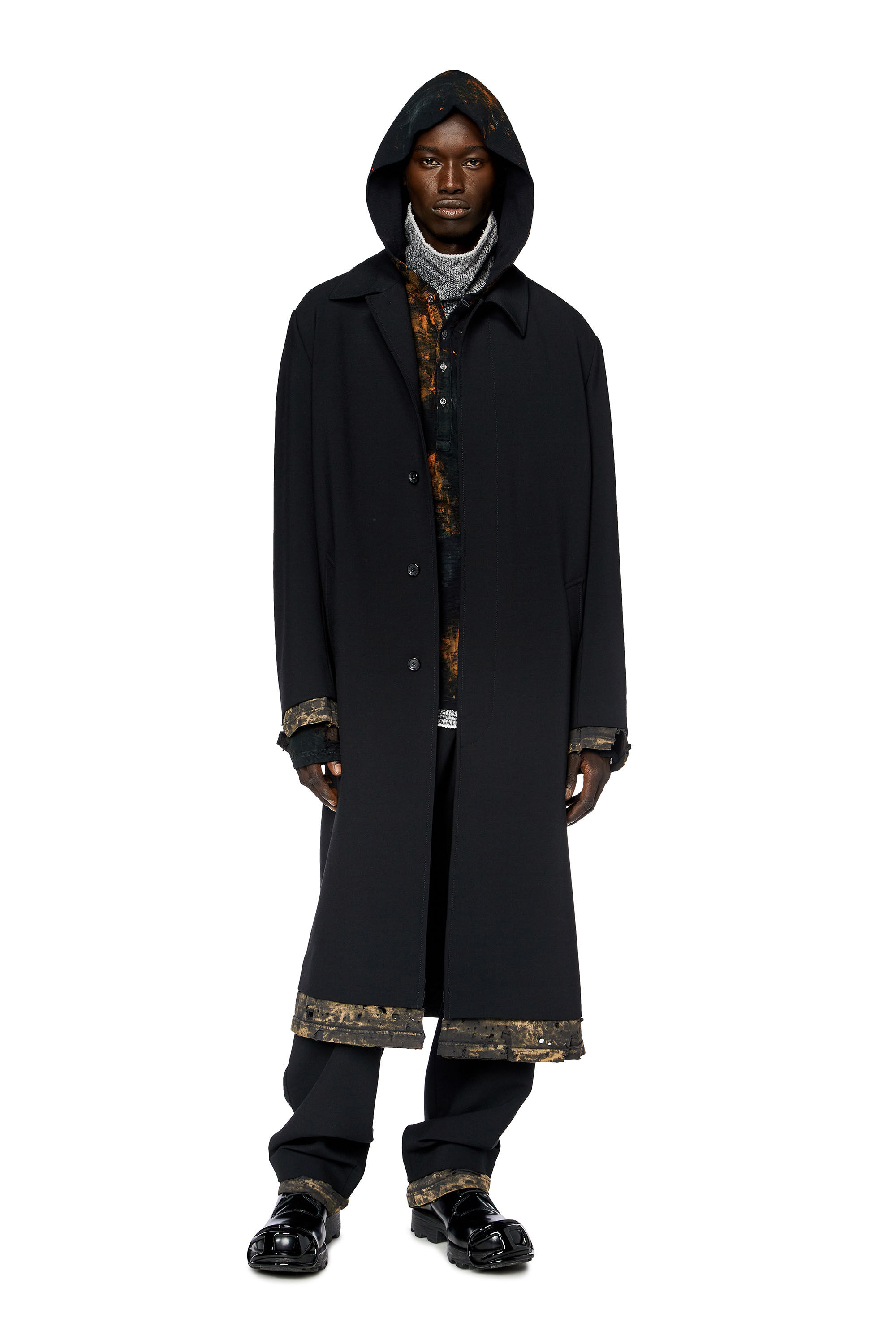 Diesel - J-LEWITT, Manteau en laine mélangée avec finitions vieillies Homme in Noir - 1