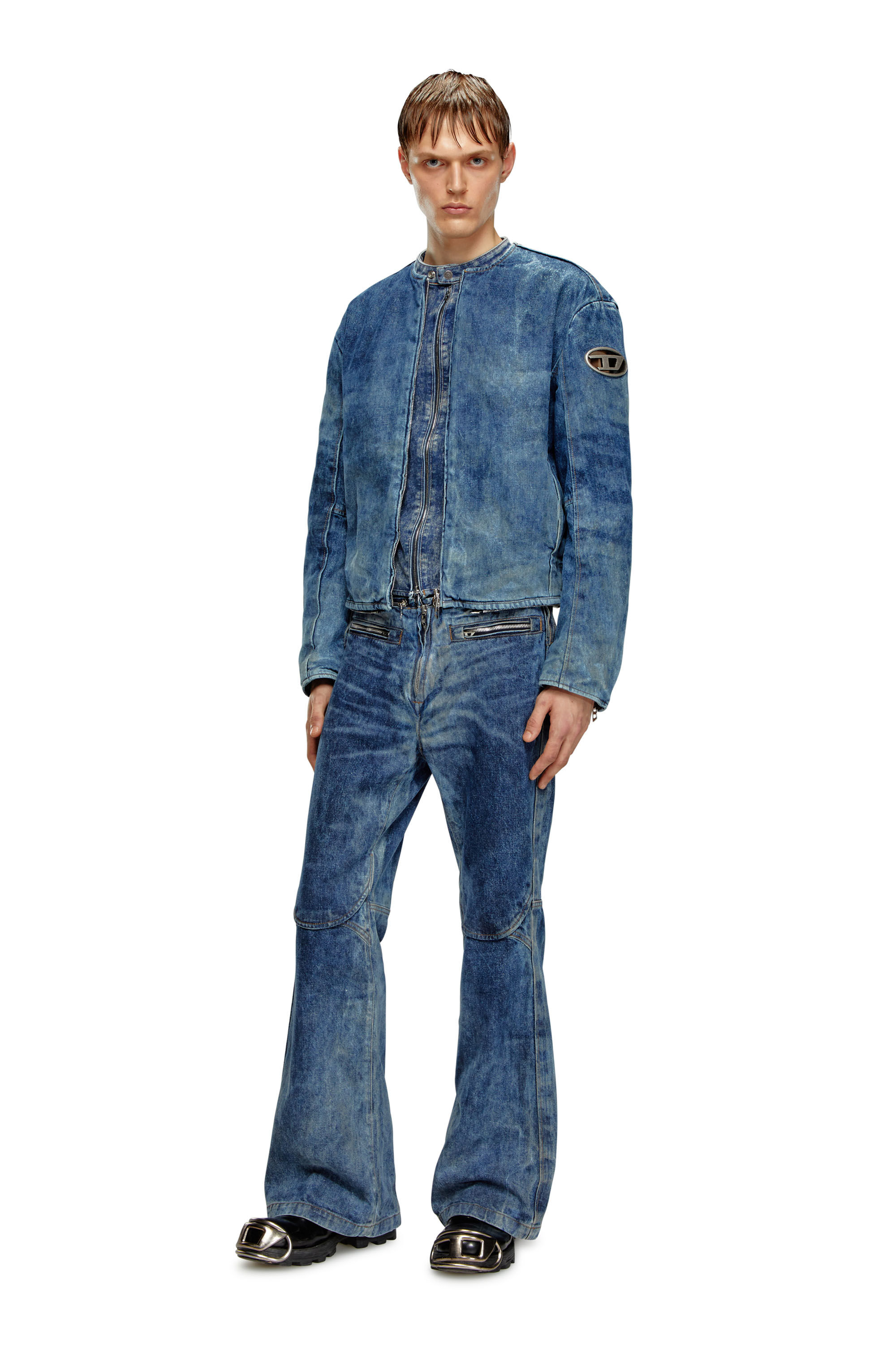 Diesel - D-CALUR-FSE, Veste en denim avec zip style biker Homme in Bleu - 1