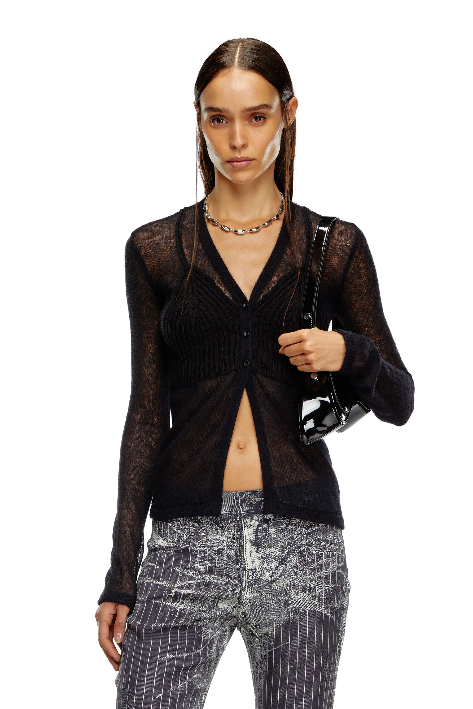 Diesel - M-ARINA, Female's Sheer cardigan with bra detail in Black - 3