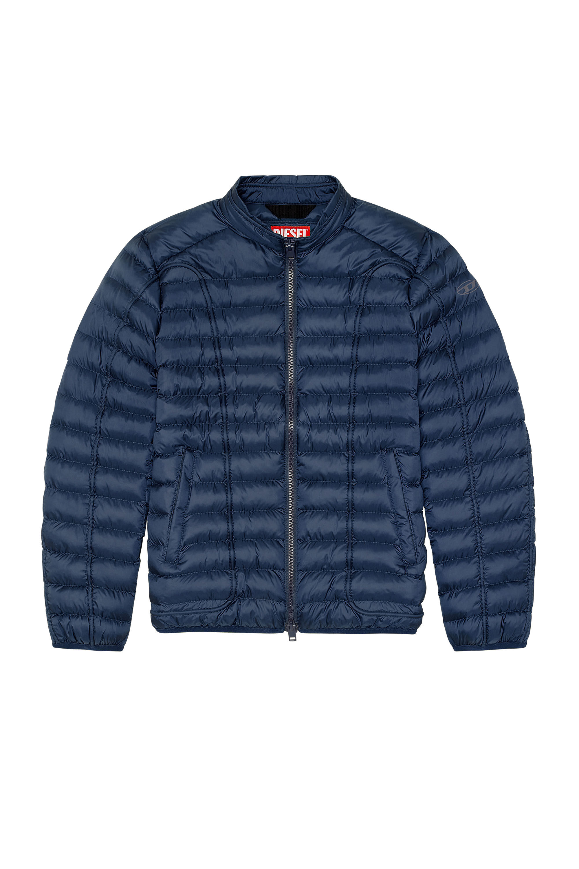 Diesel - W-HAWKYL, Male's Nylon puffer jacket with piping in Blue - 2