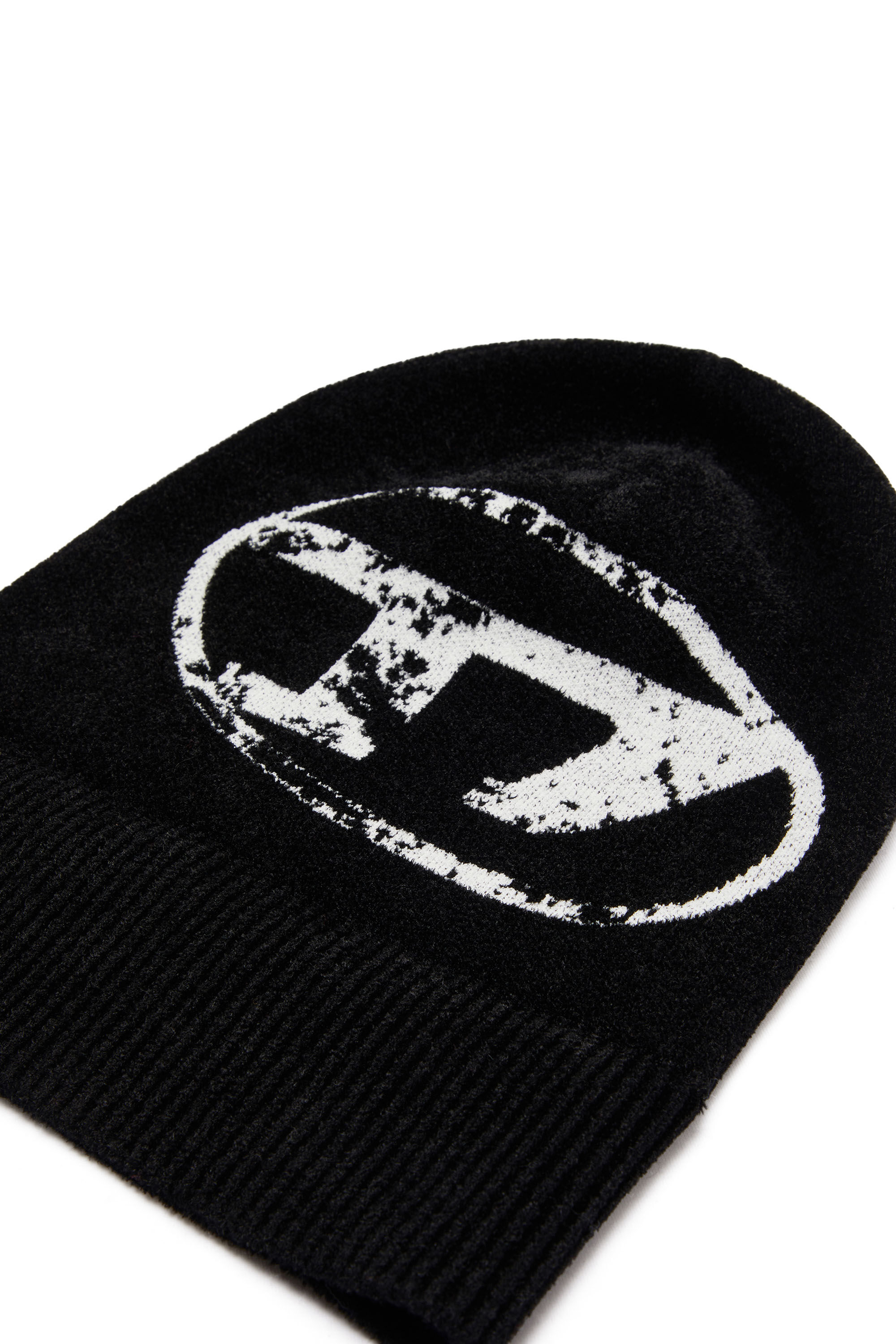 Women's Beanie with distressed oval D logo | Black | Diesel