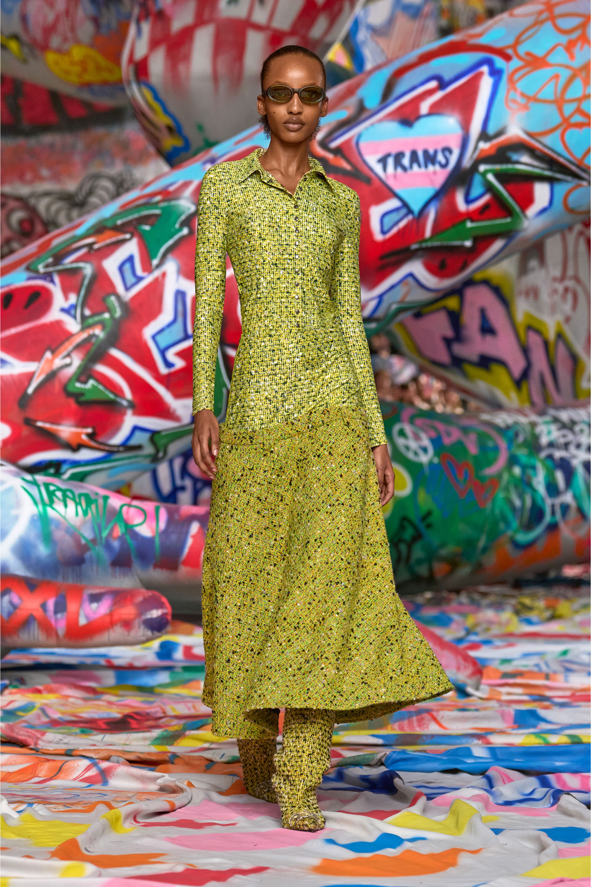 Women's Bouclé skirt with lycra waist | Green | Diesel