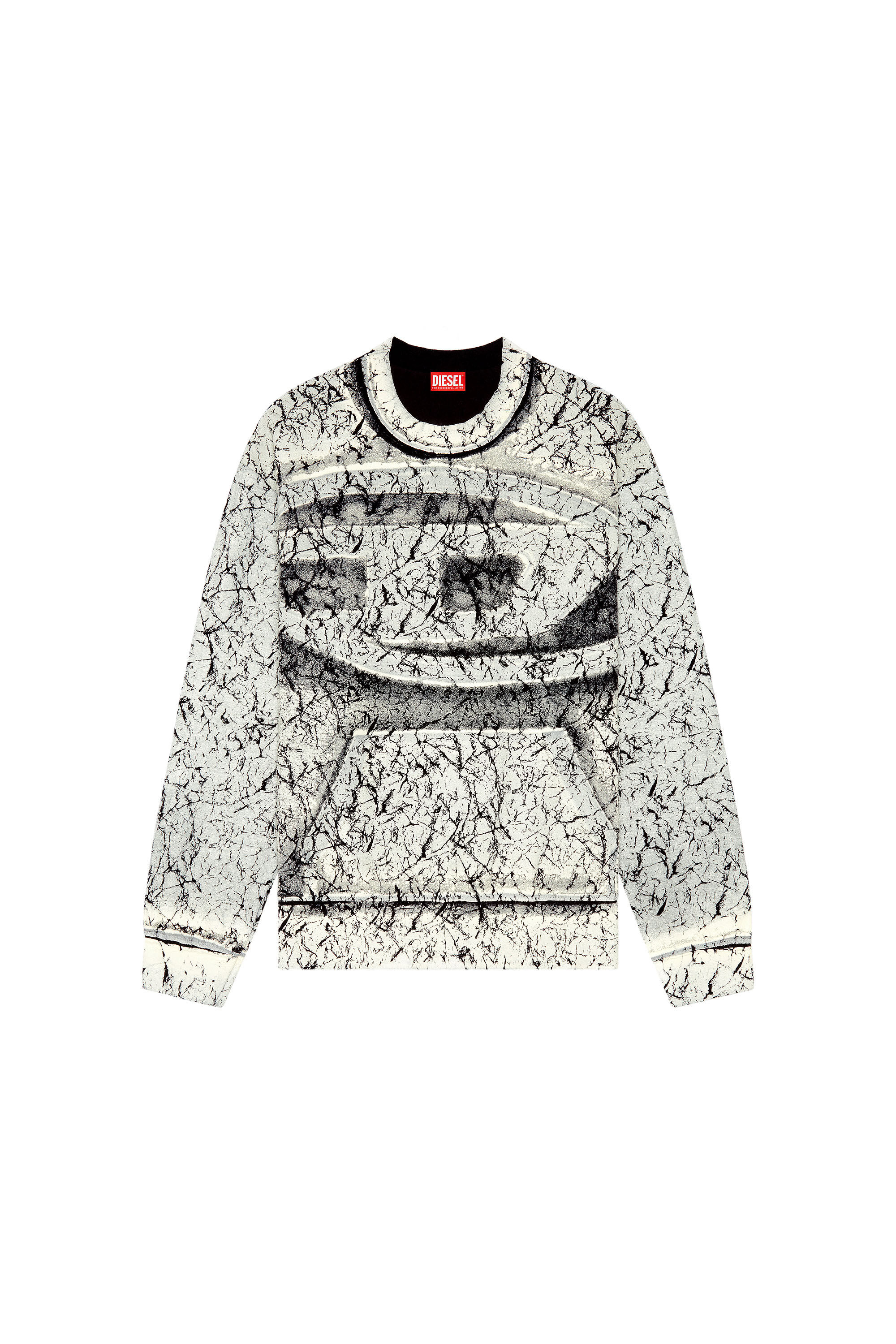 Diesel - S-MACOVAL, Male's Sweatshirt with cracked coating in Black/Grey - 2