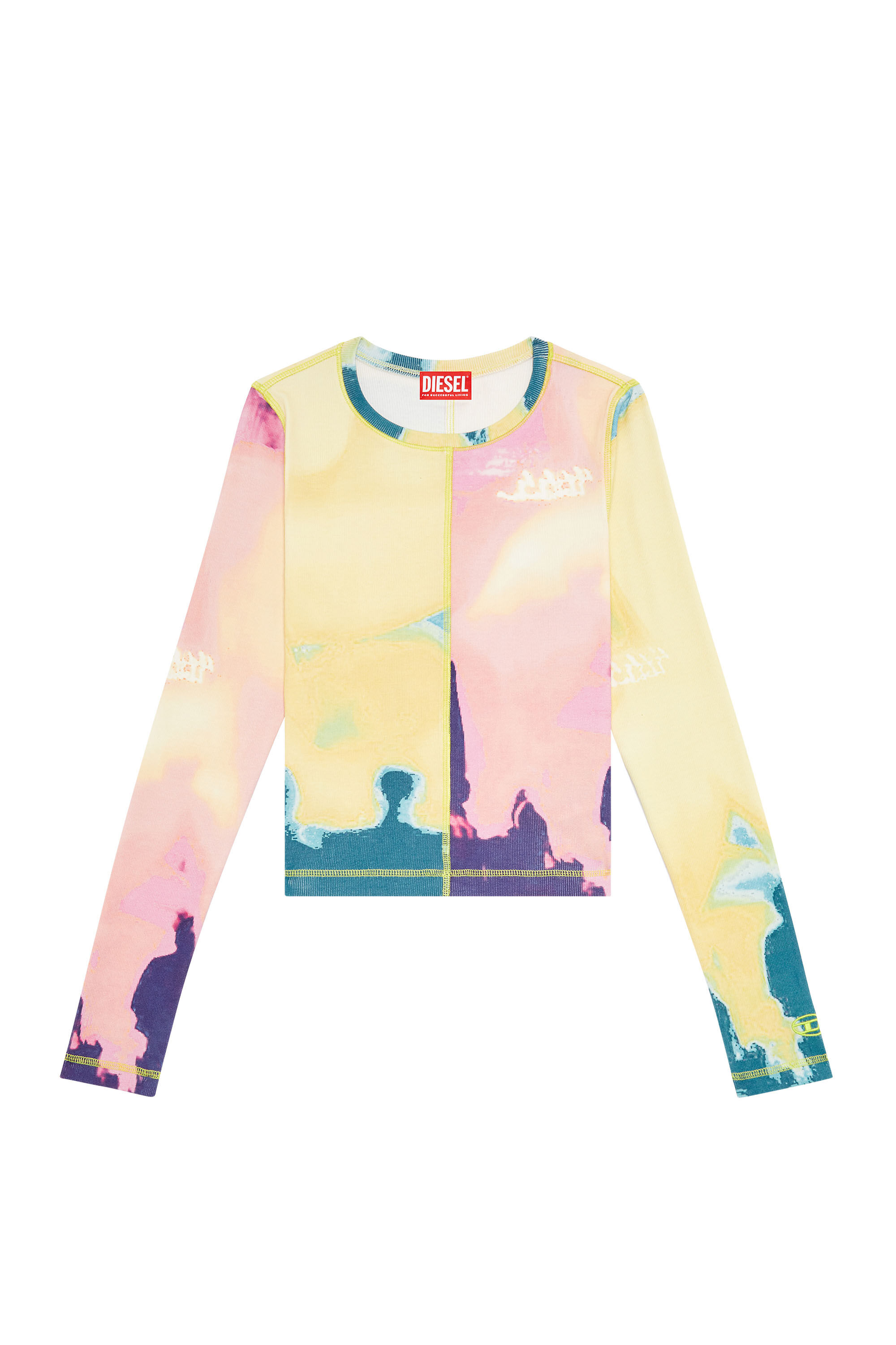 Diesel - T-BANES, Woman's Panelled top with multicoloured print in Yellow/Pink - 2