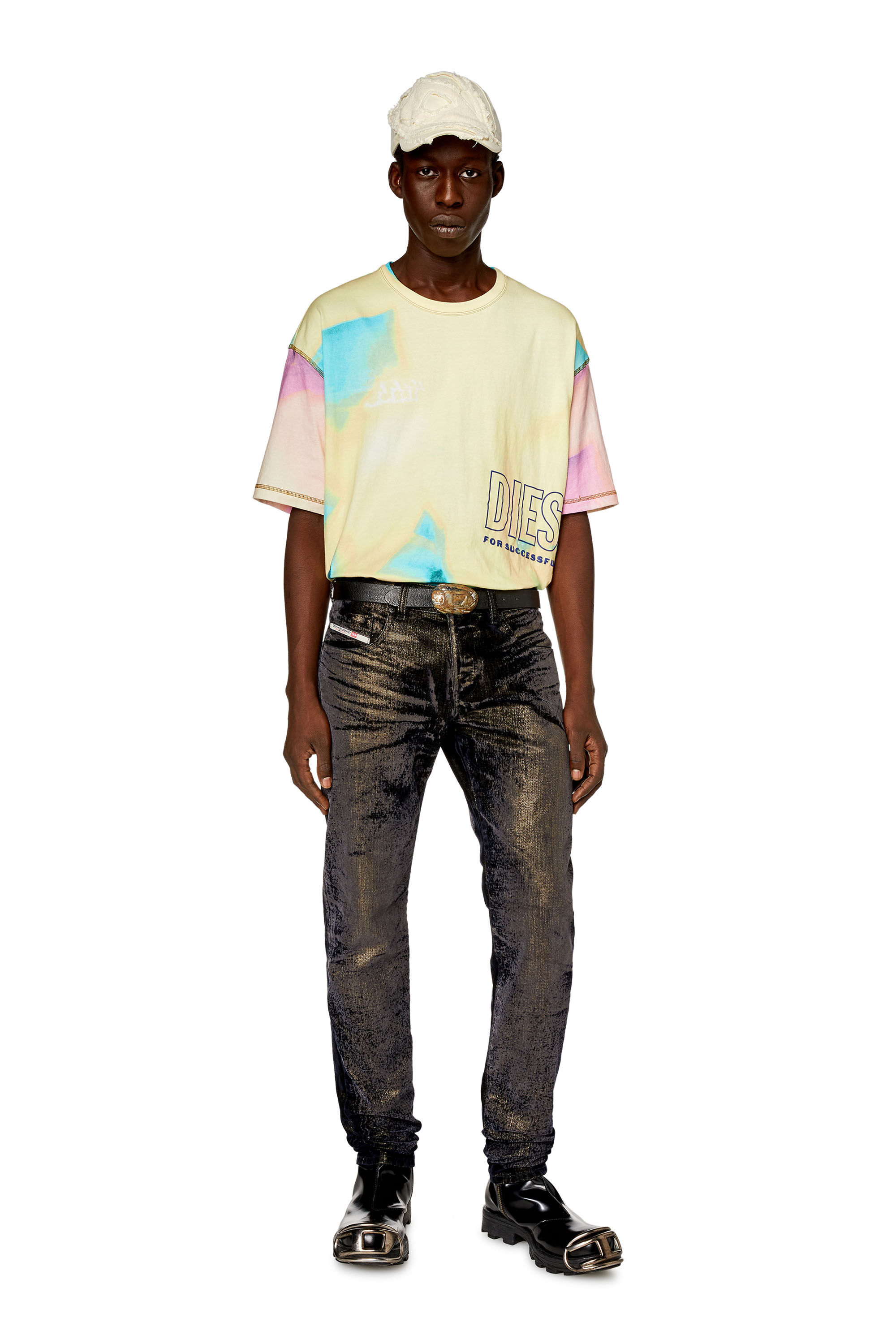 Diesel - T-WASH-COLOR, T-shirt avec imprimé pastel délavé Homme in Jaune - 1