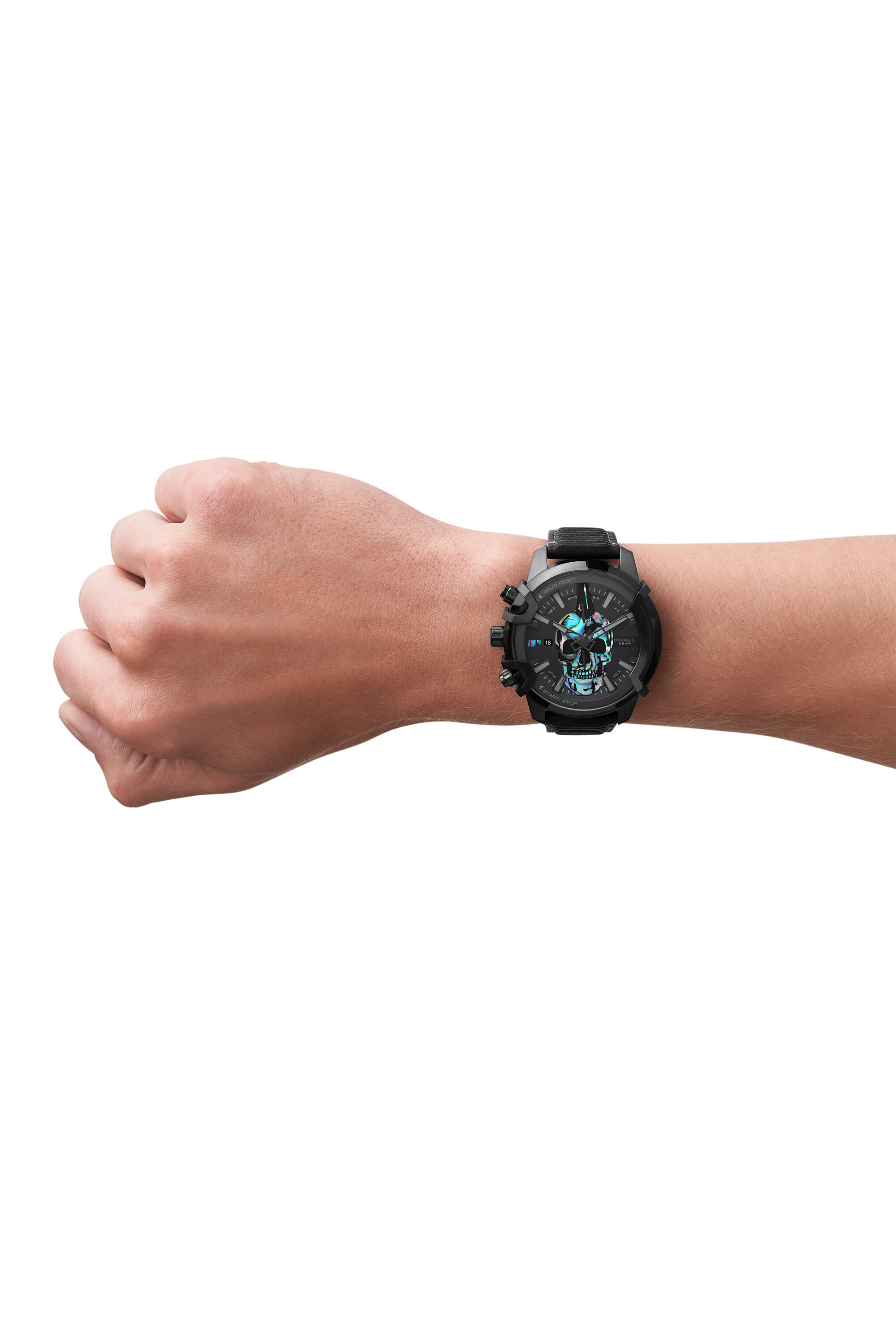 Diesel - DZ4576, Male's Griffed Chronograph Leather Watch in Black - 4