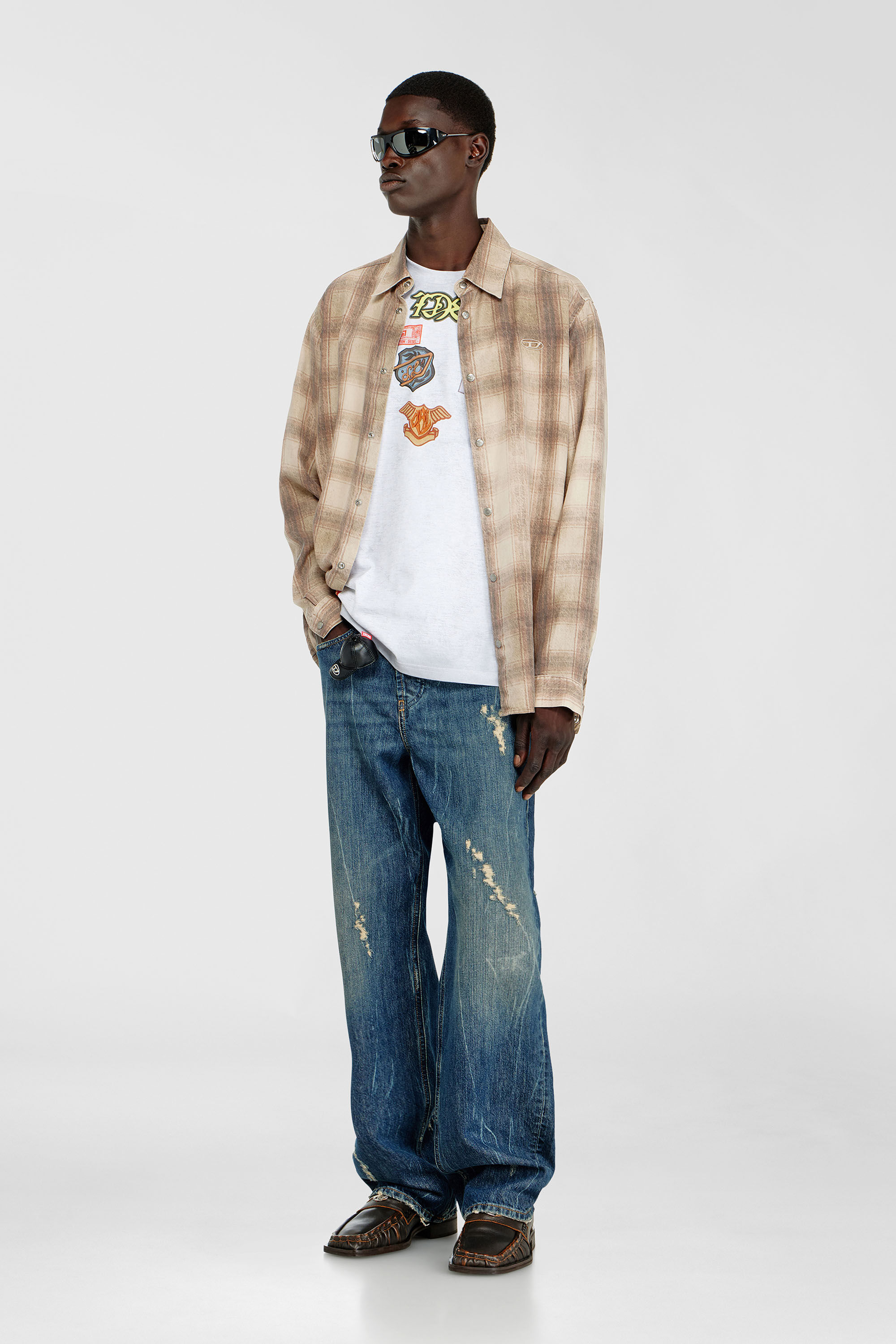 Men's Cotton T-shirt with all-over patches print | White | Diesel US