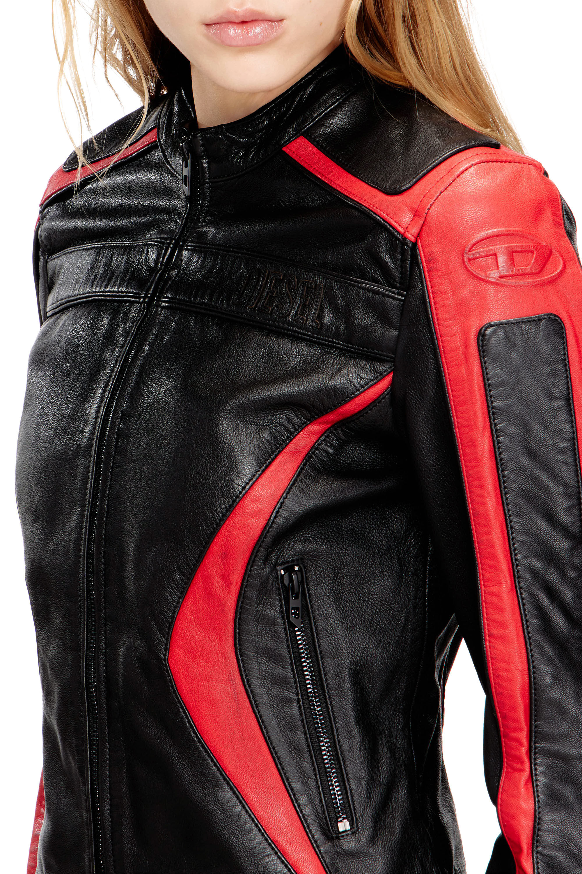 Women's Biker jacket in colour-block leather | Multicolor | Diesel