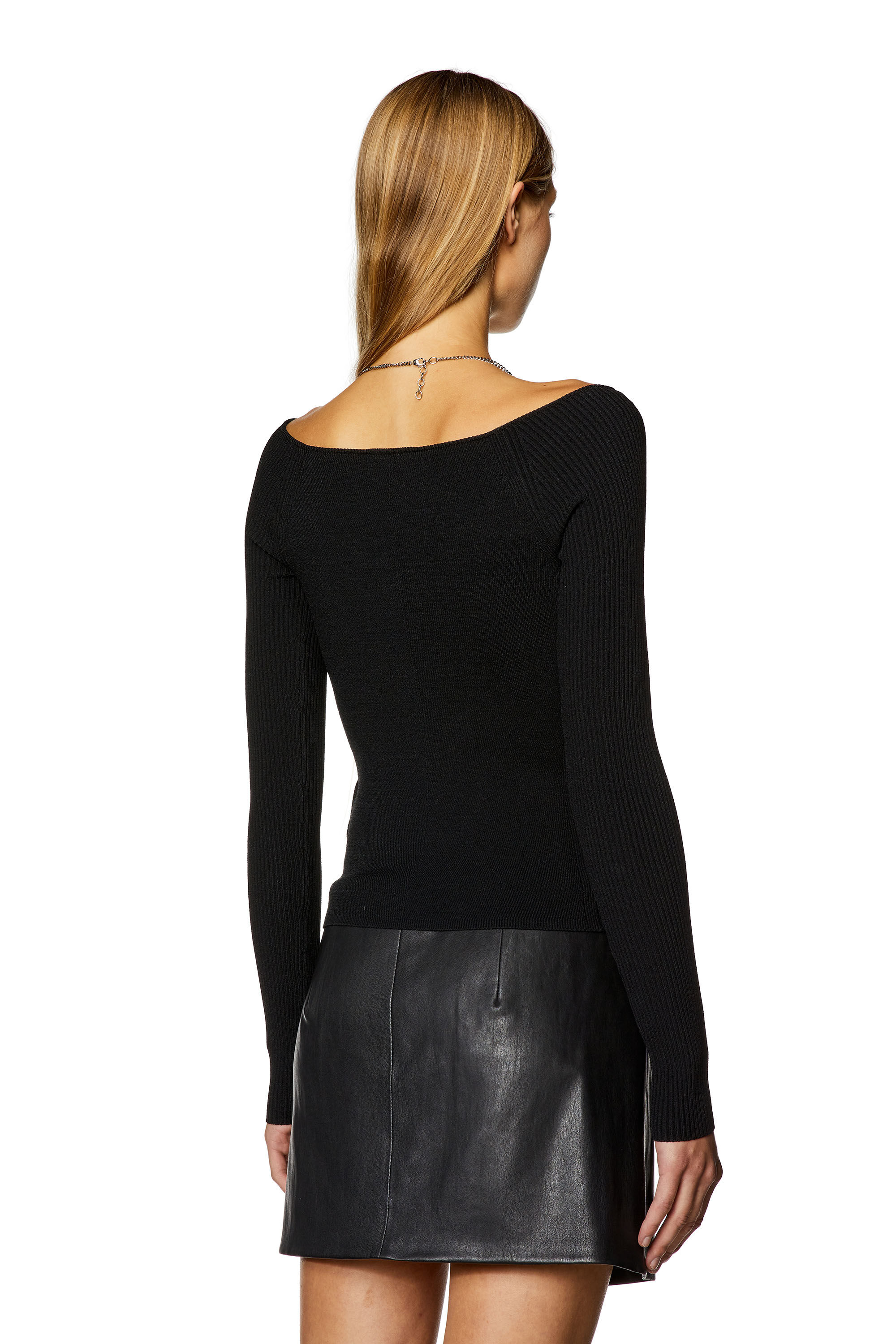 Diesel - M-APRIL, Woman's Ribbed top with logo chain strap in Black - 4
